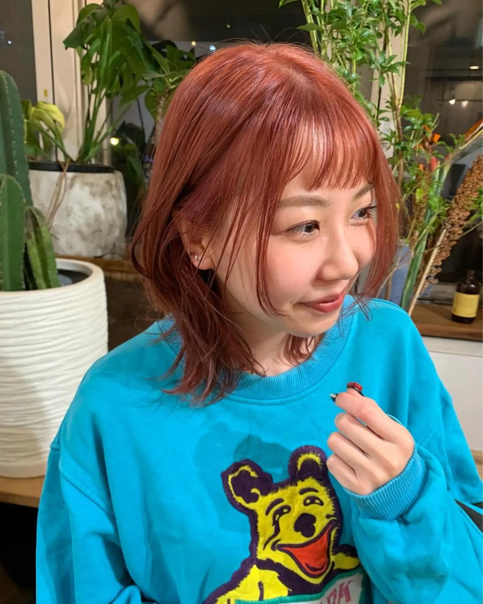 ミディアム カラー ブリーチ オレンジ オレンジピンク ピンクカラー みうら ありさのヘアスタイル