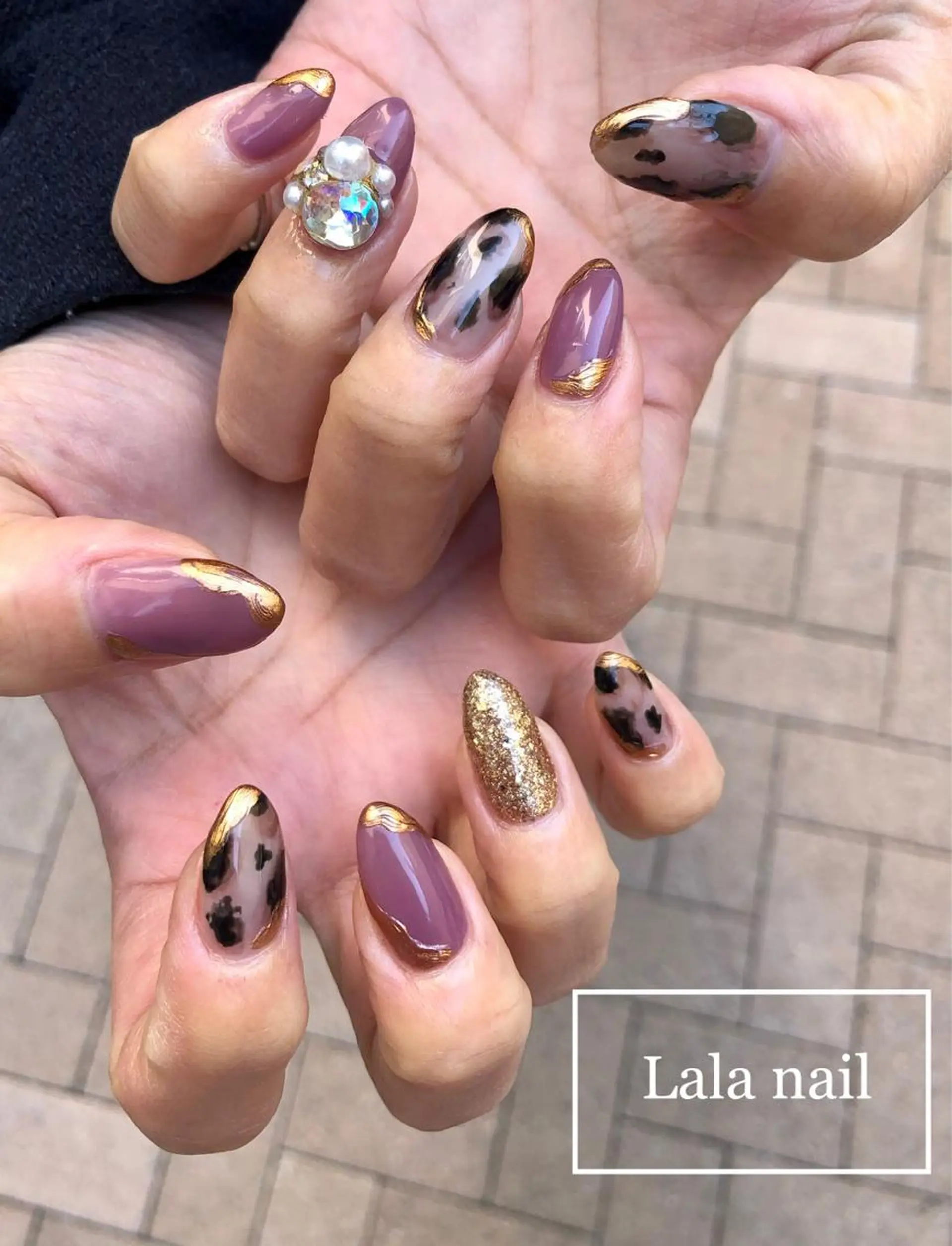 ネイル べっ甲ネイル ロングネイル ミラーネイル パープル 冬ネイル Lala nailのネイルデザイン
