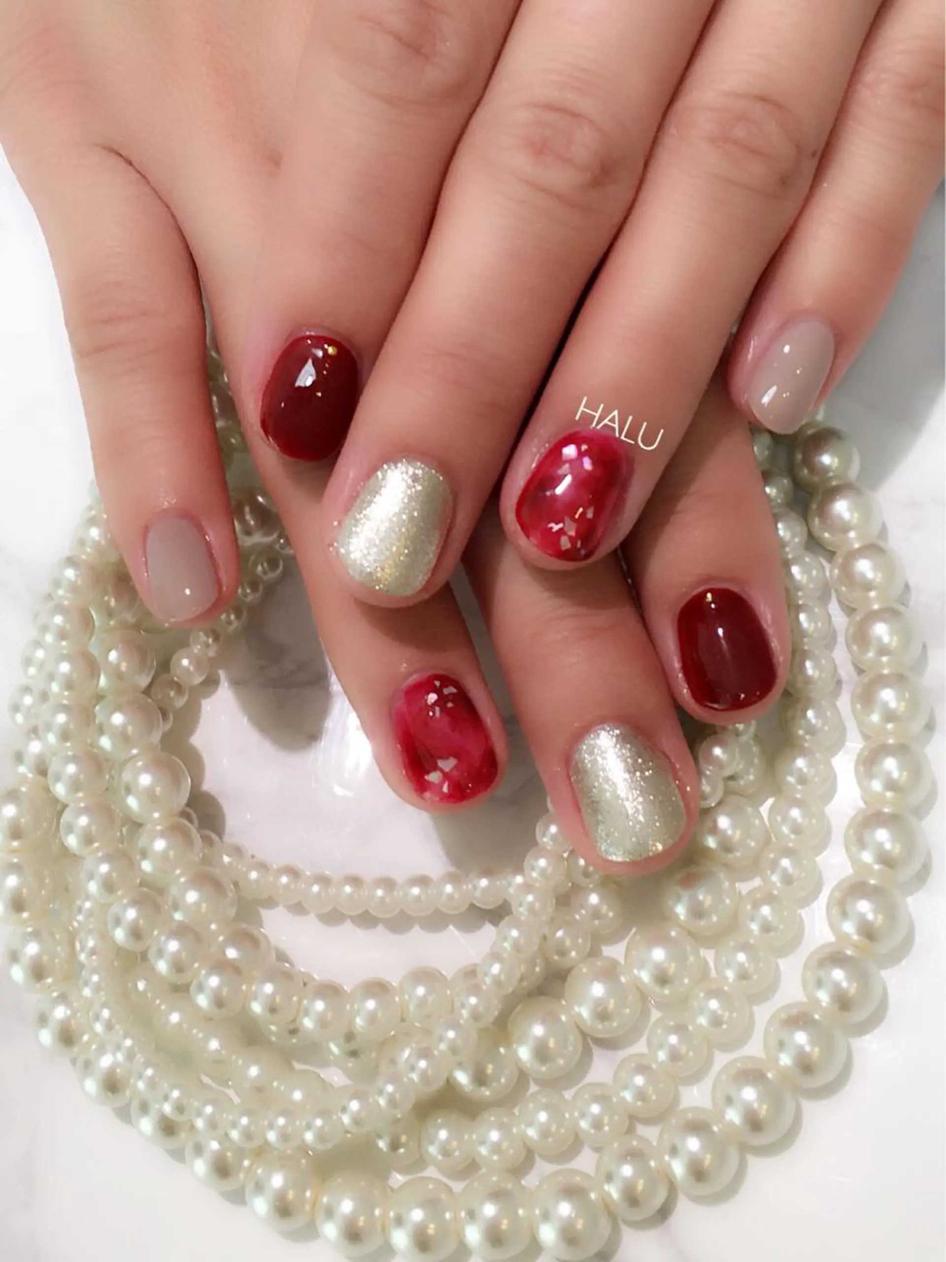 ネイル ボルドー ニュアンスネイル ショートネイル HALU ハルのネイルデザイン