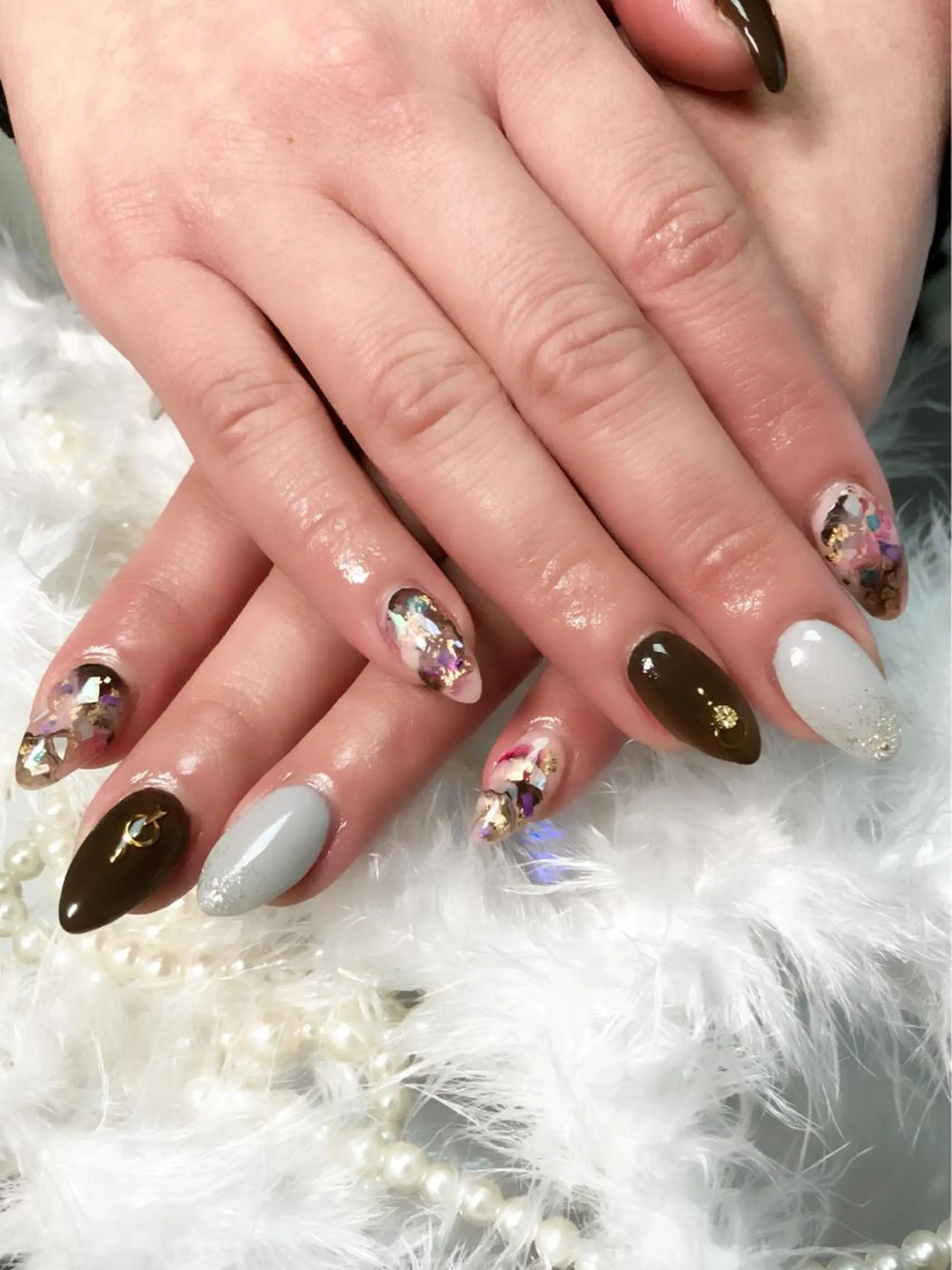 セミロング ネイル ゴージャス 大理石ネイル(マーブル) ハンドネイル CITRAtotal beautyのネイルデザイン