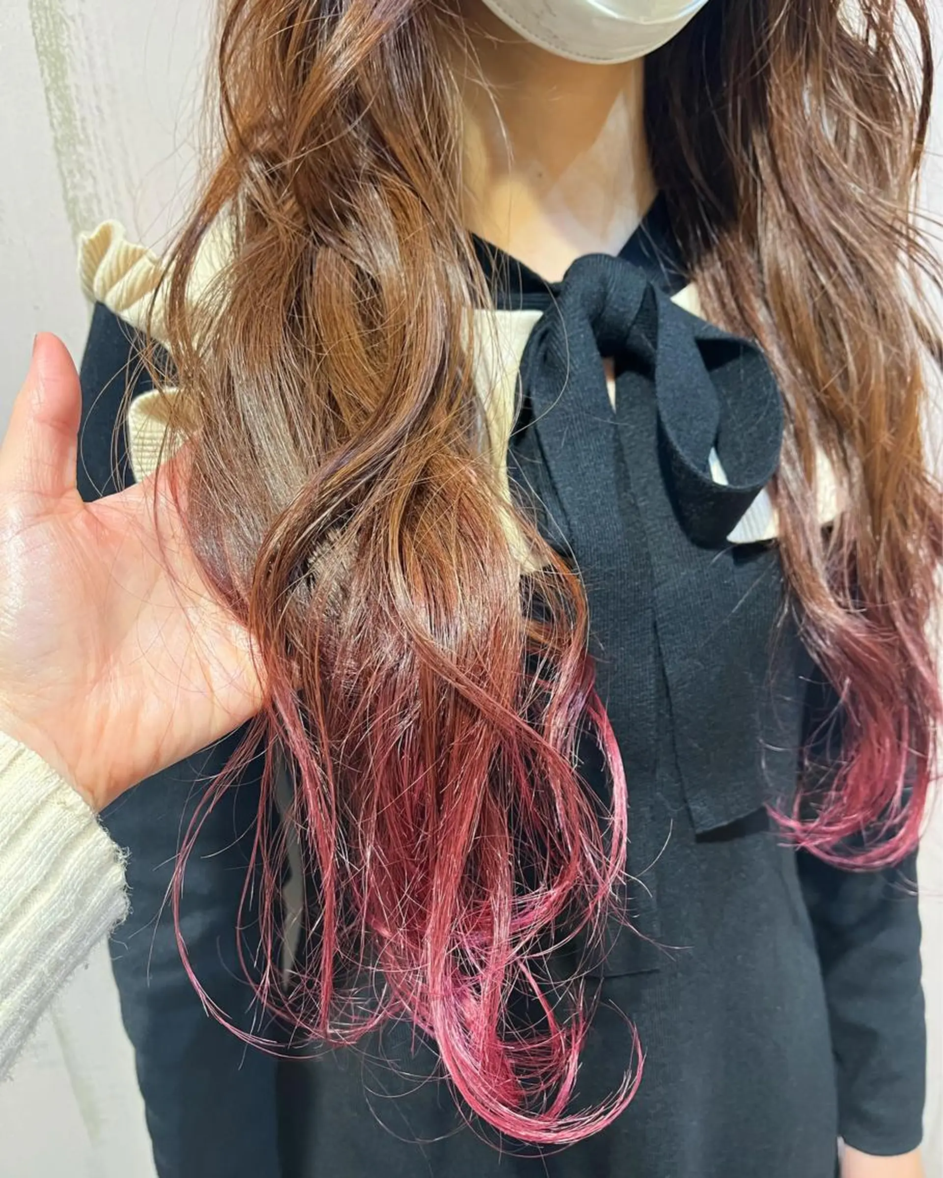 ロング カラー ブラウンカラー チョコレートブラウン グラデーションカラー ピンクカラー 髪質改善☆ 縮毛矯正miyuのヘアスタイル