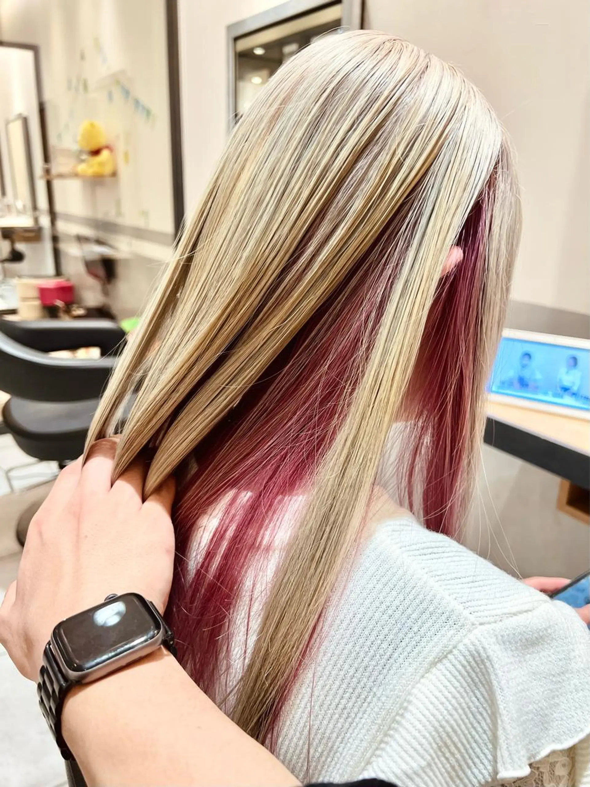 カラー ブロンド インナーカラー ピンクカラー ボブ/ハイトーン髪質 改善/越谷✨クラモチのヘアスタイル