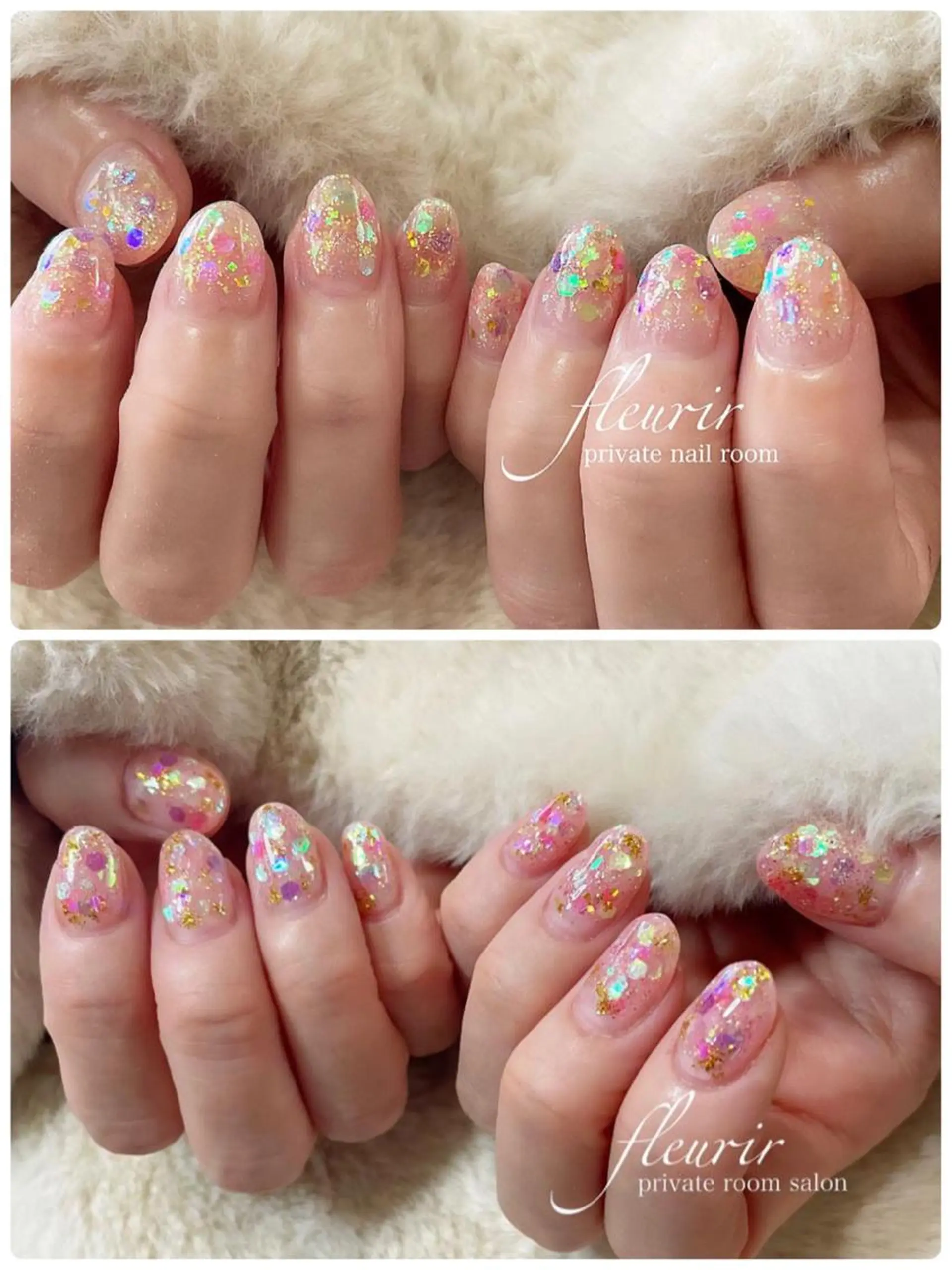 ネイル オーロラネイル クリアネイル ジェルネイル ゴールド ハードジェル フルリール 【プライベートサロンのネイルデザイン