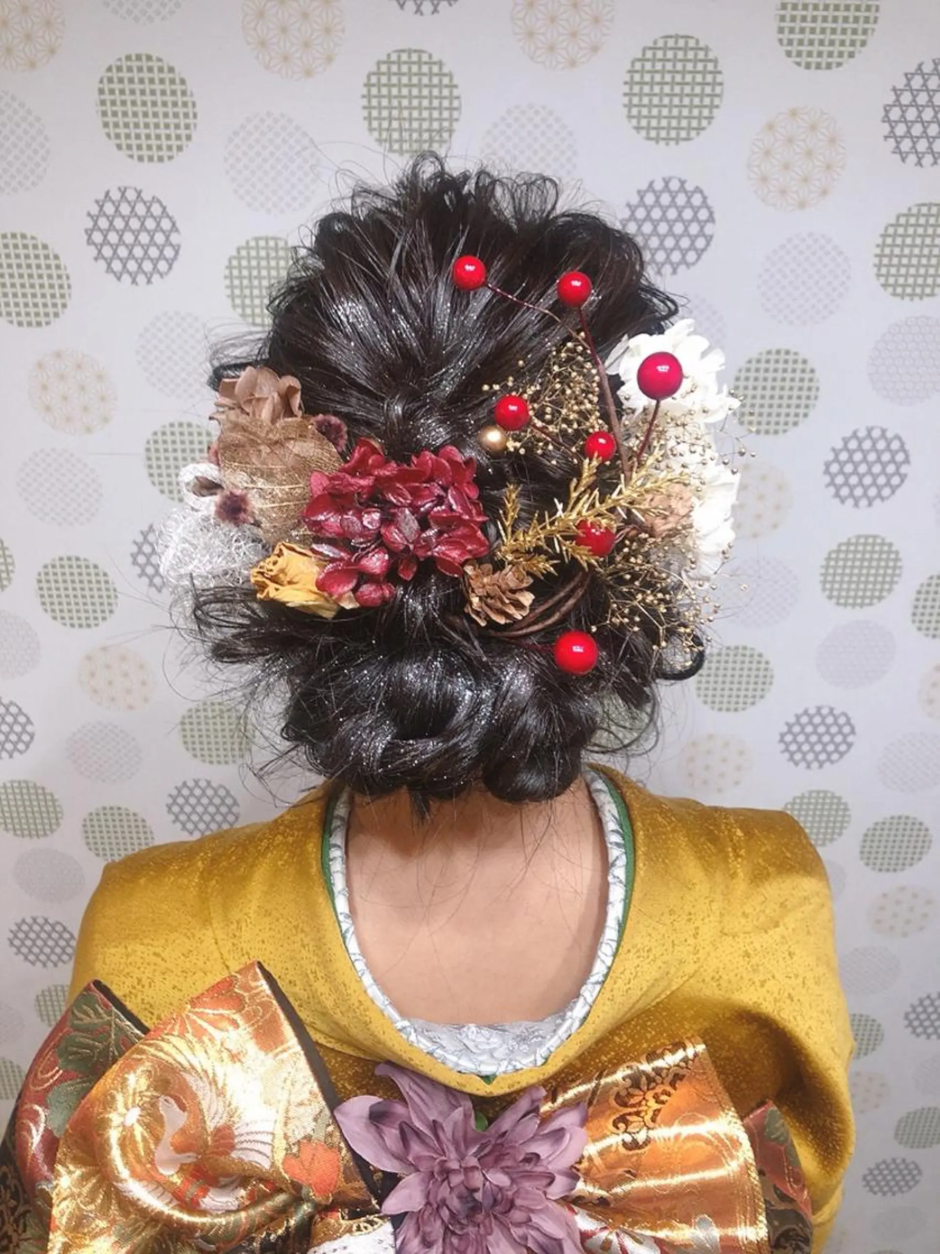 ヘアアレンジ 成人式 野咲き 美容室のマツエク・マツパデザイン