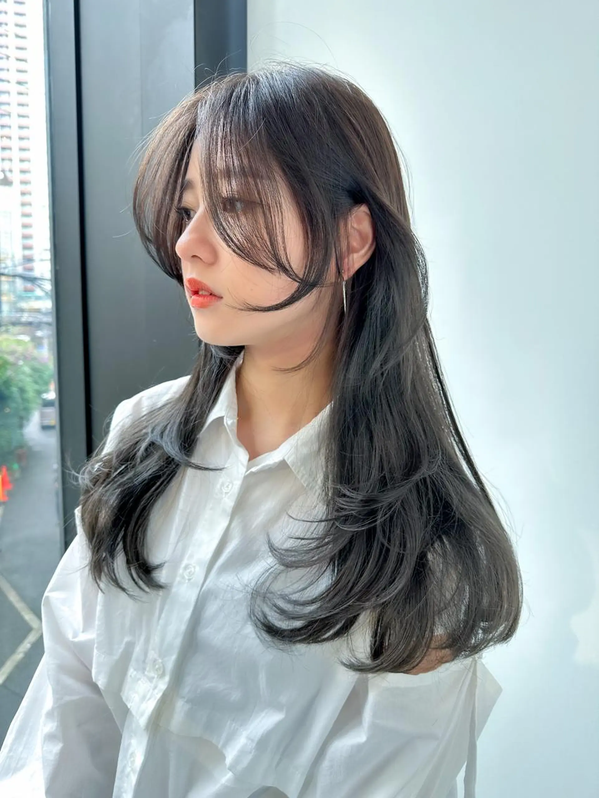 ロング カラー カット 縮毛矯正 韓国レイヤーカット/ ダブルカラーのヘアスタイル