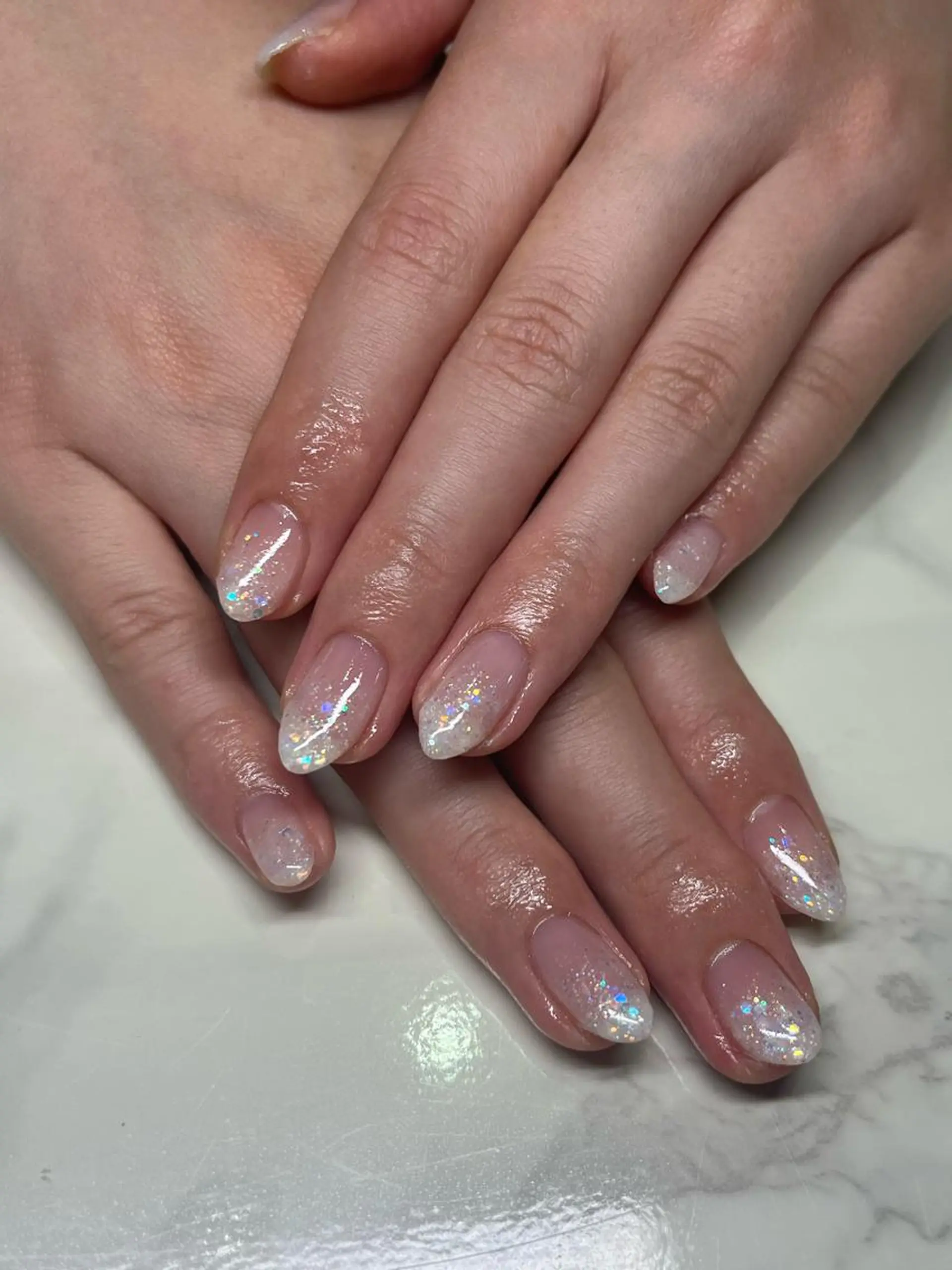 ネイル グラデーション ラメ(グリッター) ラメグラデーション ホワイト Ribbon佐野店 小泉のネイルデザイン