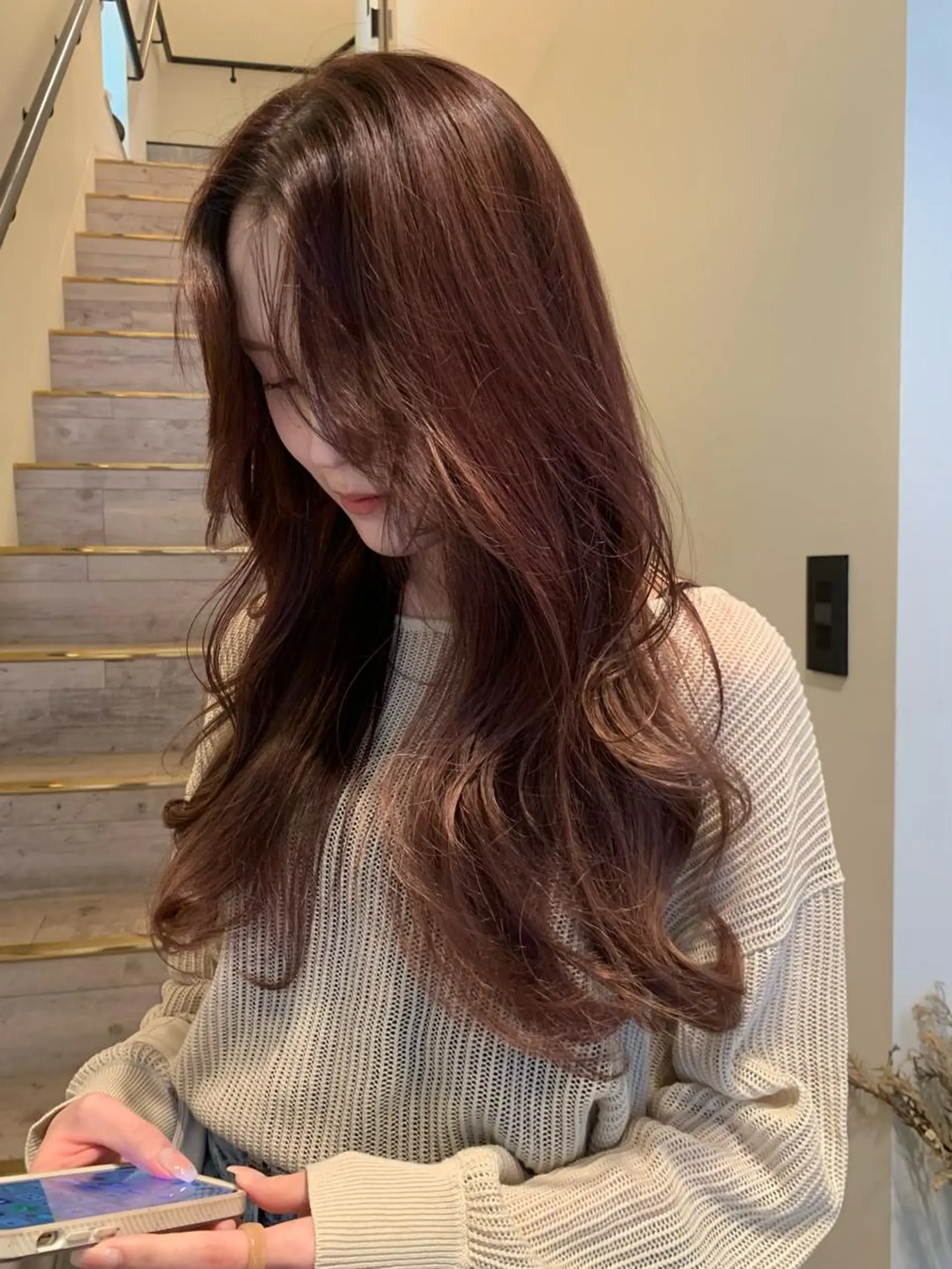 セミロング ヘアカラー トリートメント 落合希 Olivebeigeのヘアスタイル