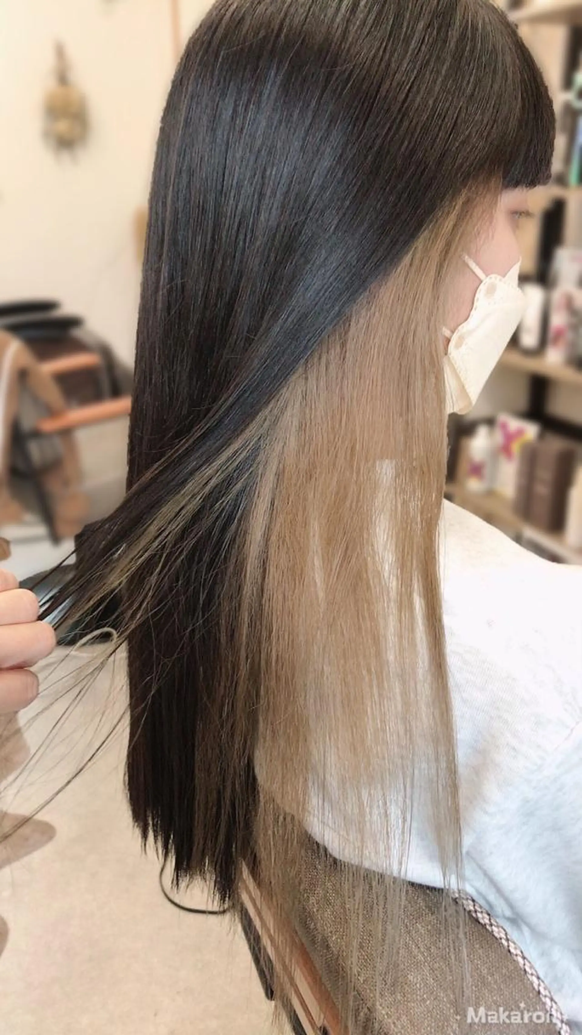 ロング カラー ベージュカラー ブリーチ インナーカラー ホワイトベージュ ヘアカラー トリートメント hair works raptureのヘアスタイル