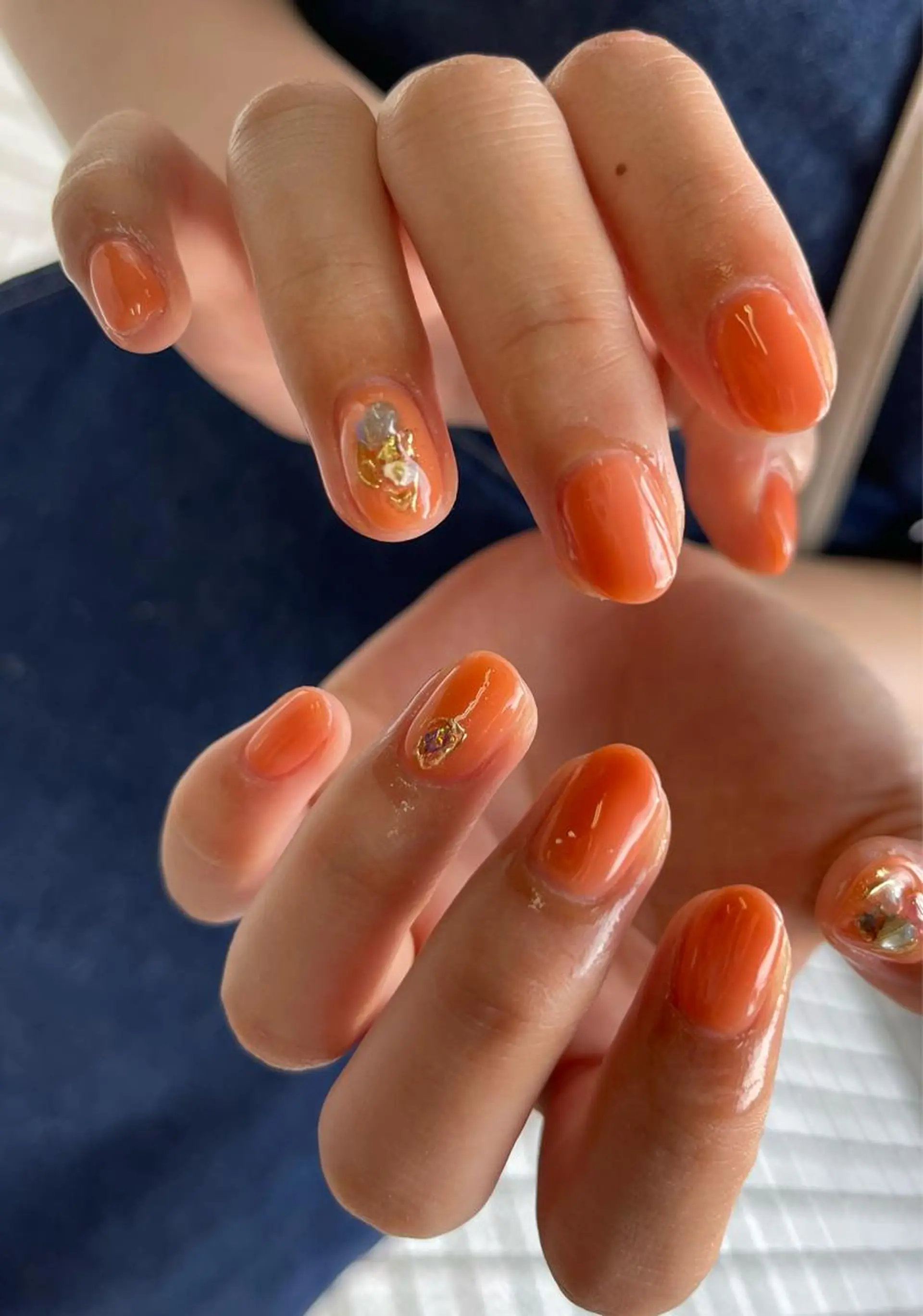 ネイル オーロラネイル 韓国ネイル ニュアンスネイル オレンジ ピンク わたなべ ちかのネイルデザイン