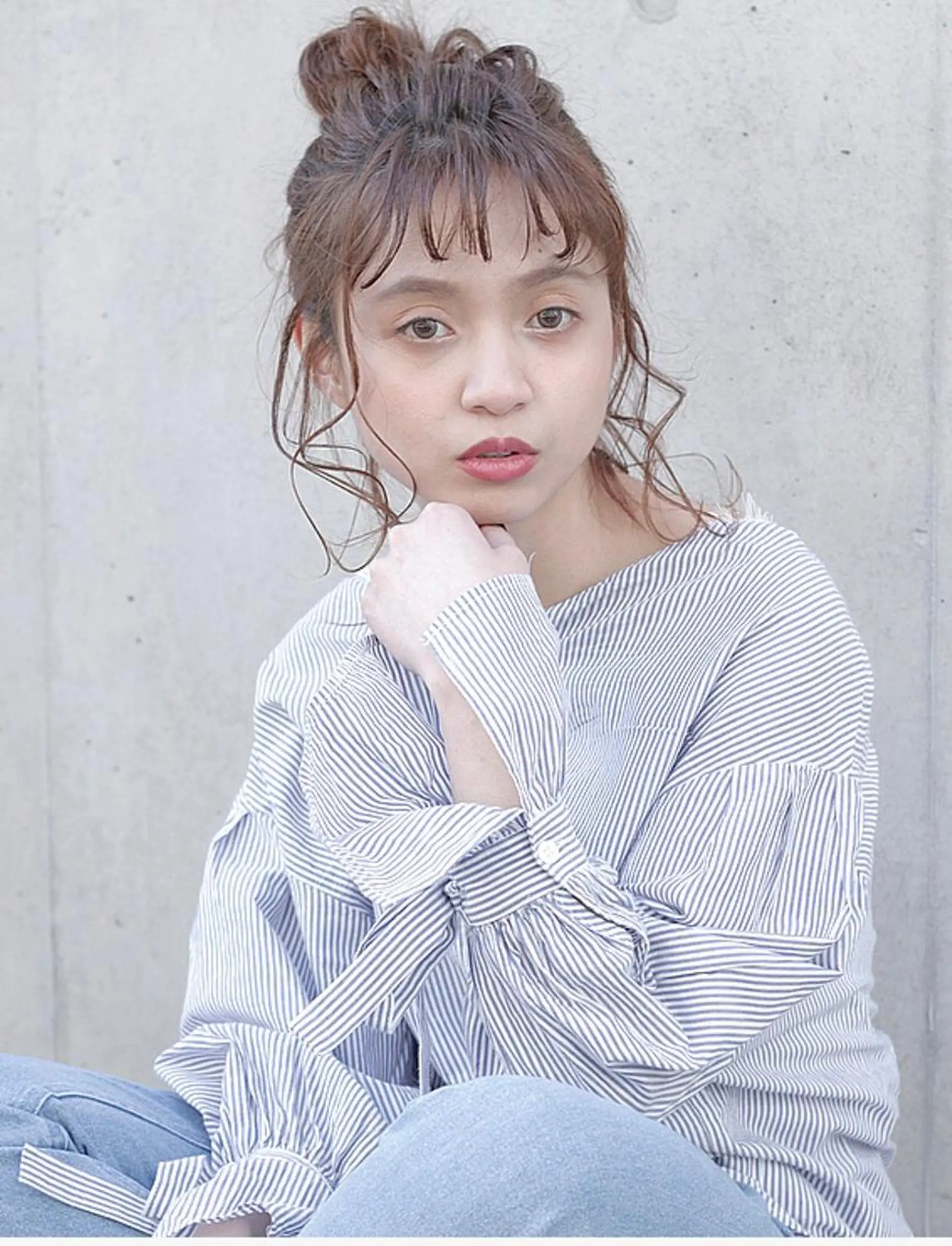 ミディアム カラー ヘアアレンジ お団子ヘア 福島成美/髪質改善 縮毛矯正/カラーのヘアスタイル