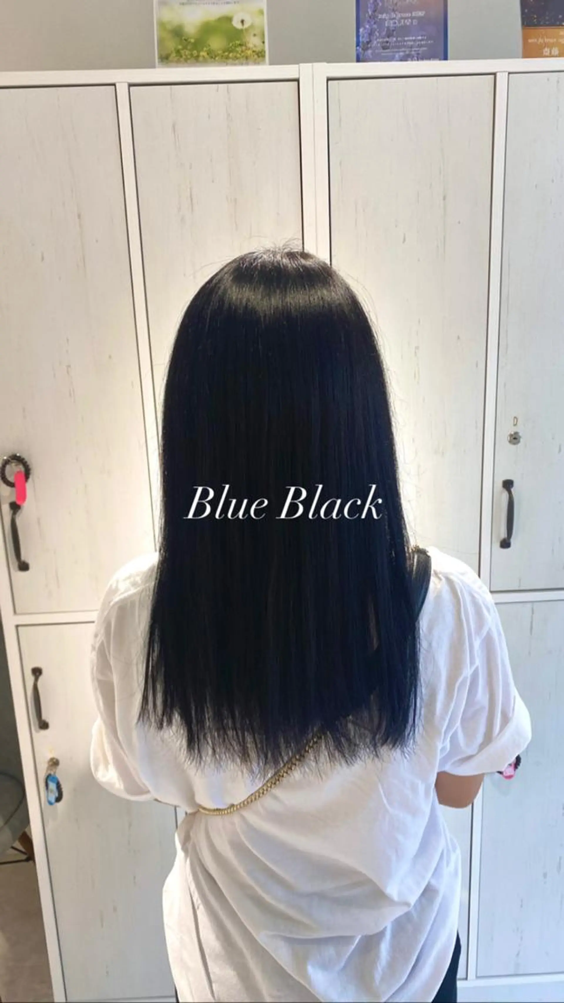 セミロング カラー 黒髪 ブルーカラー ブルーブラック カット トリートメント 縮毛矯正とレイヤー カット/杉村凜汰郎のヘアスタイル