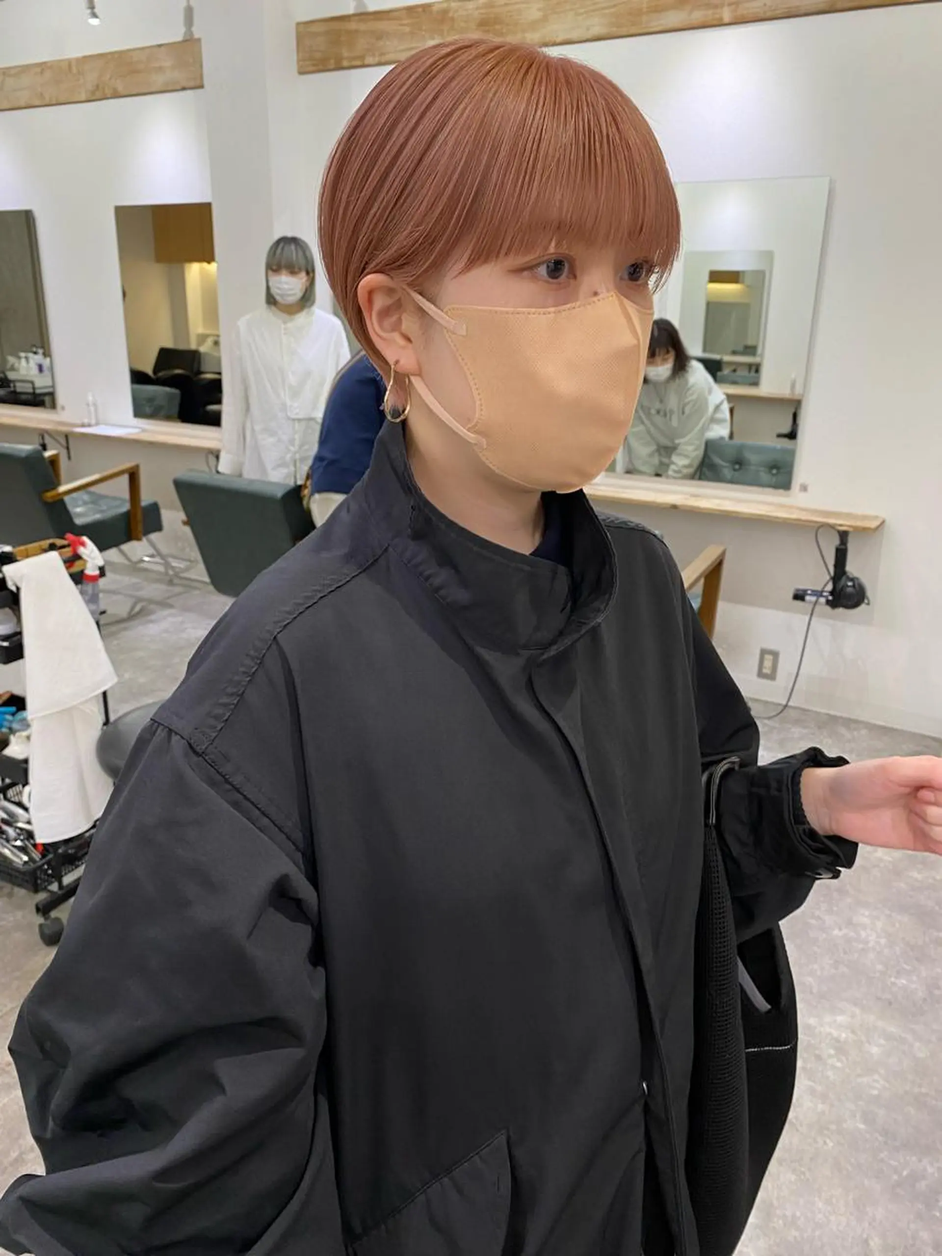 ショート カラー ベージュカラー ピンクカラー ピンクベージュ ショートヘア カット ヘアカラー トリートメント 森貴裕/ベージュ/ パーマ/オリーブのヘアスタイル