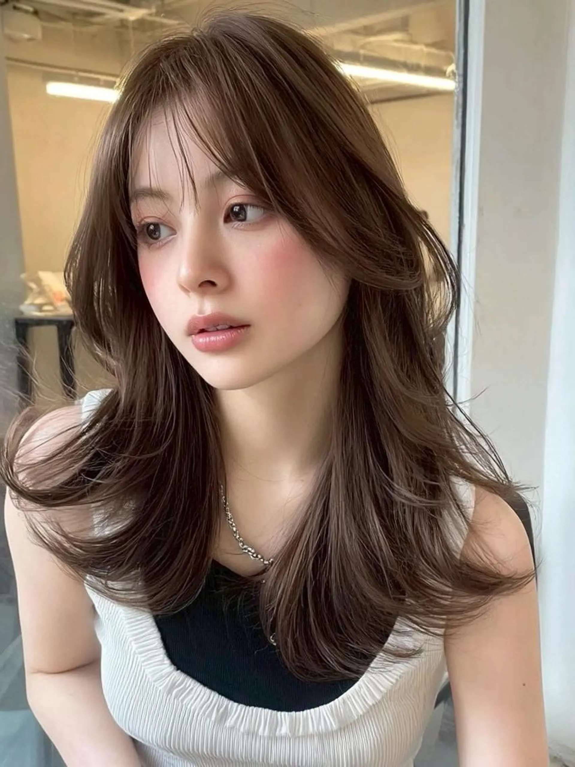 セミロング 韓国風ヘア レイヤーカット カット ヘアカラー トリートメント KANA/天王寺 🎀🫧のヘアスタイル