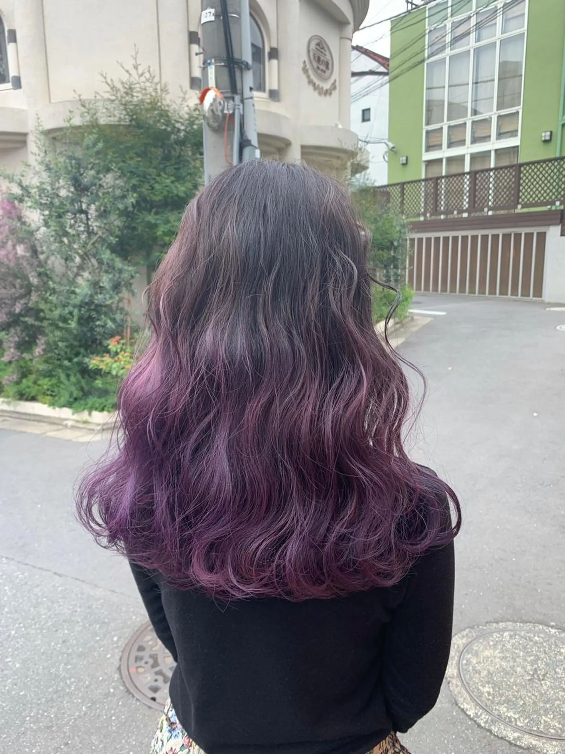 ロング カラー グラデーションカラー パープルカラー 色落ちまでキレイに！ ！女性サロンのヘアスタイル