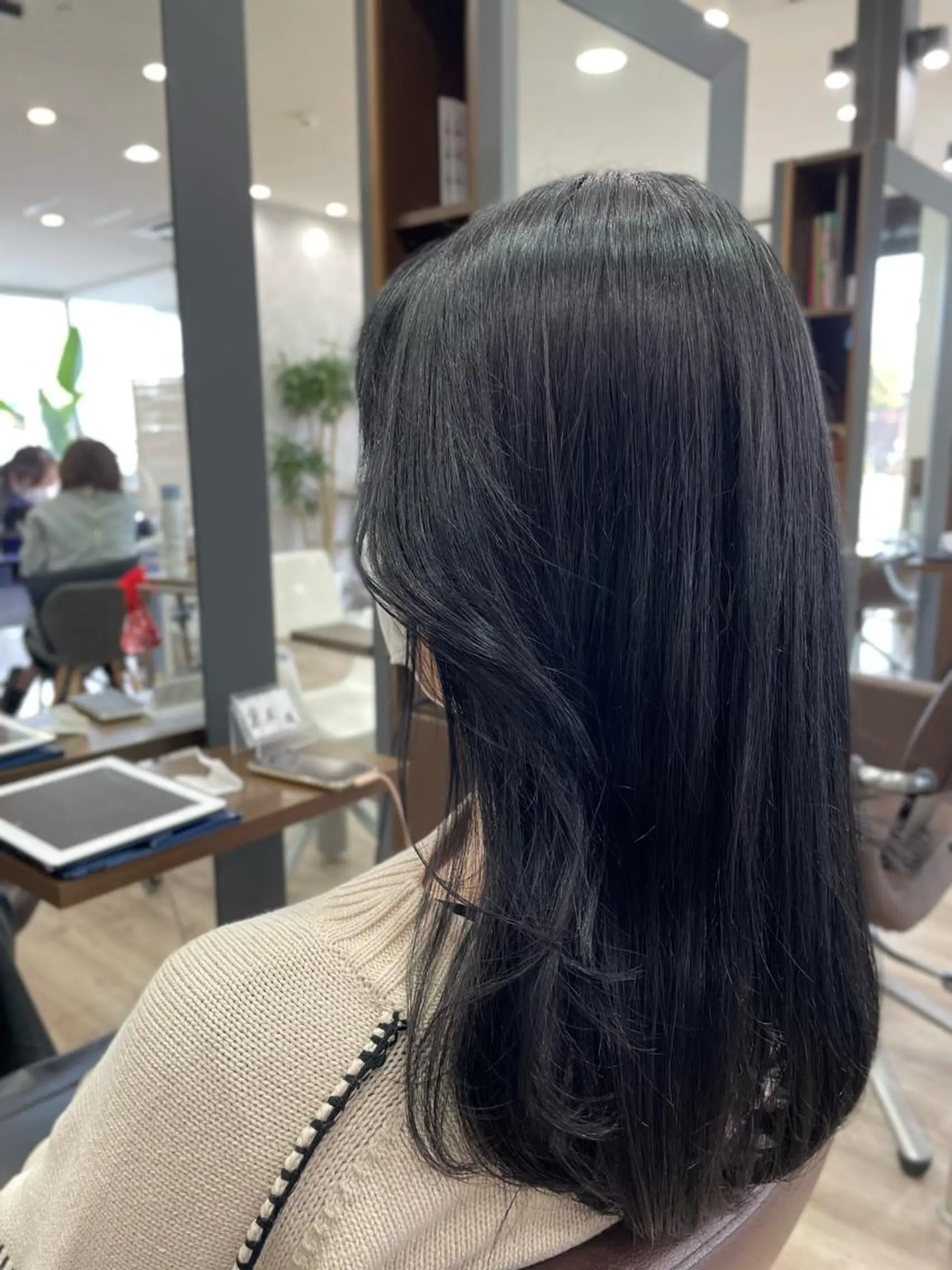 ロング カラー 黒髪 ブリーチ ブルーカラー ブルーブラック ハイライトカラー たなか りなのヘアスタイル