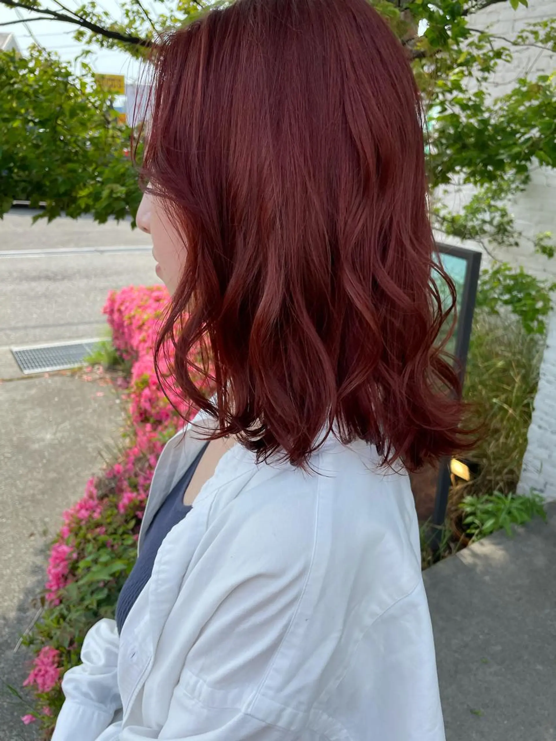 セミロング カラー ヘアアレンジ オレンジ レッドカラー 🌈トップデザイナー 金沢駅近nanamiのヘアスタイル