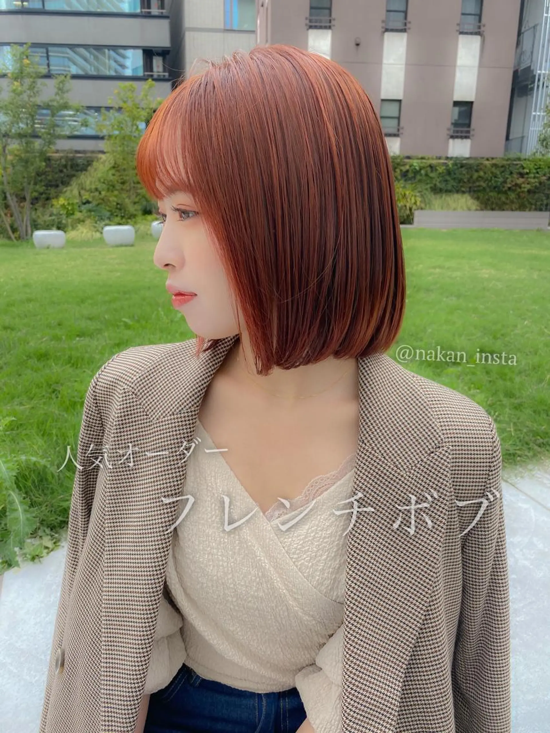 ショート カラー ブリーチ オレンジ 顔周りレイヤー/ボブ 銀座✨中野まさひろのヘアスタイル