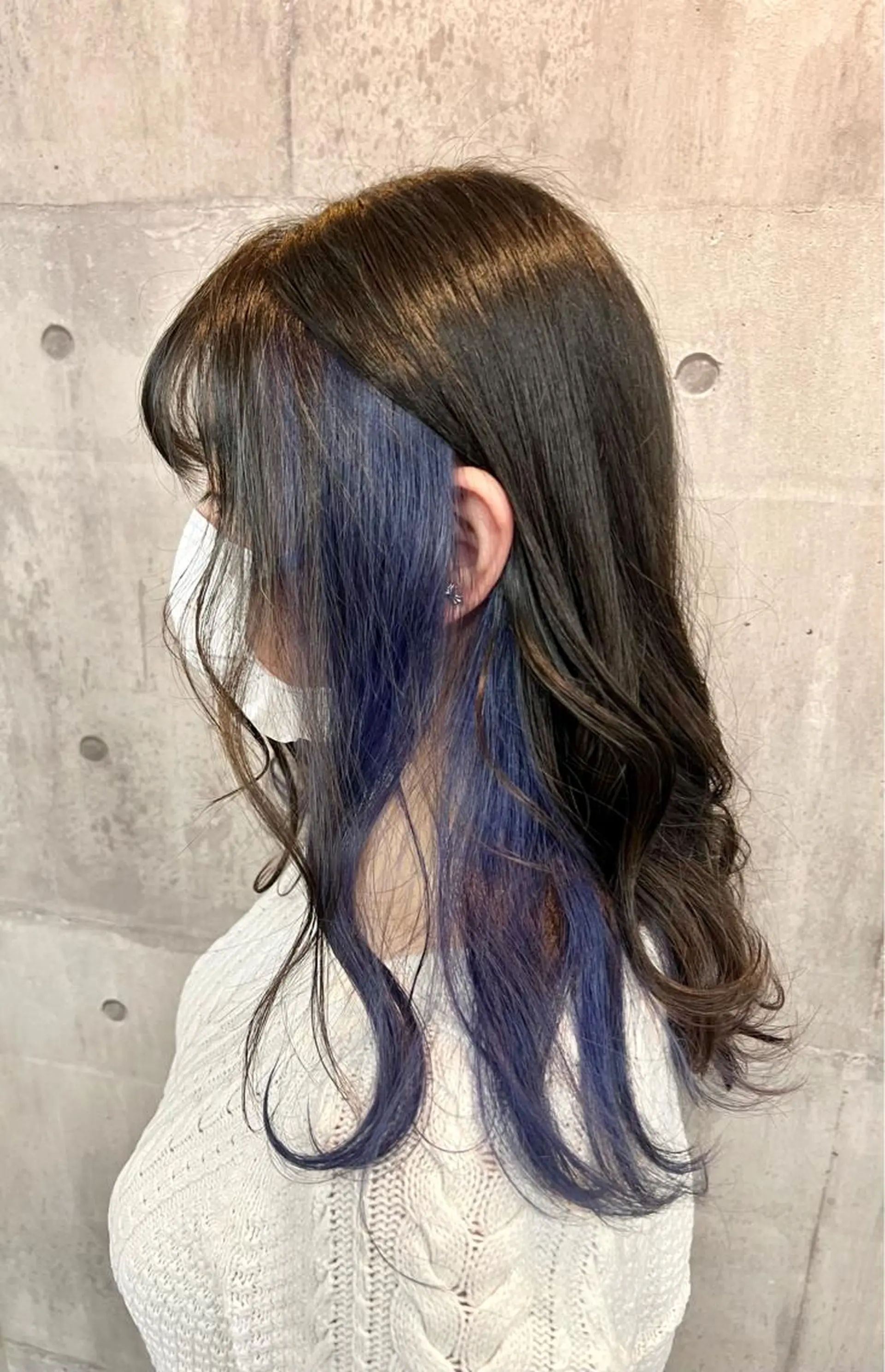 セミロング カラー ブルーカラー インナーカラー ネイビーカラー 興津/韓国レイヤー ダブルカラー美髪縮毛のヘアスタイル