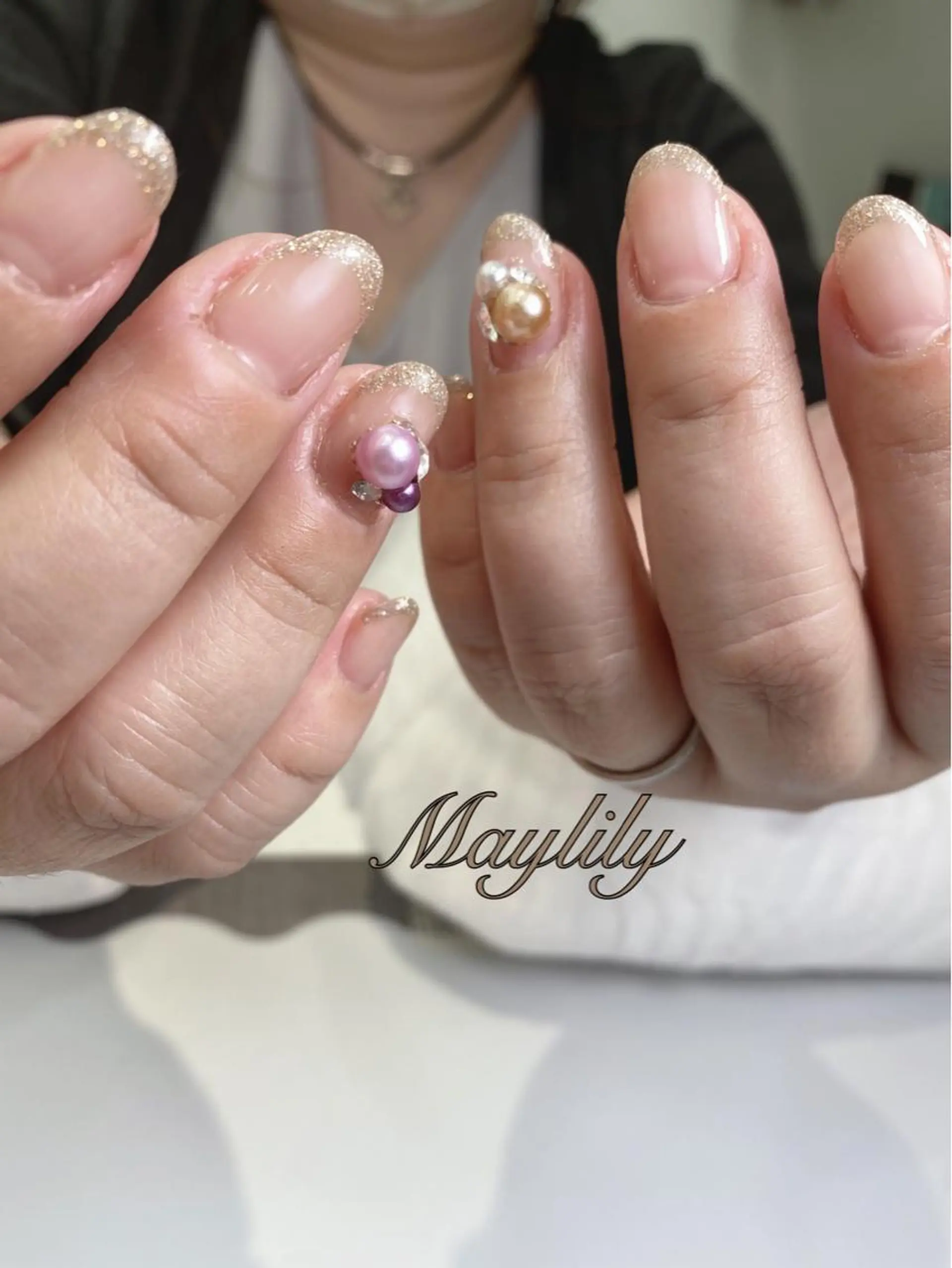 ネイル フラッシュネイル フレンチネイル ラメ(グリッター) ハンドネイル Nail salon Maylilyのネイルデザイン