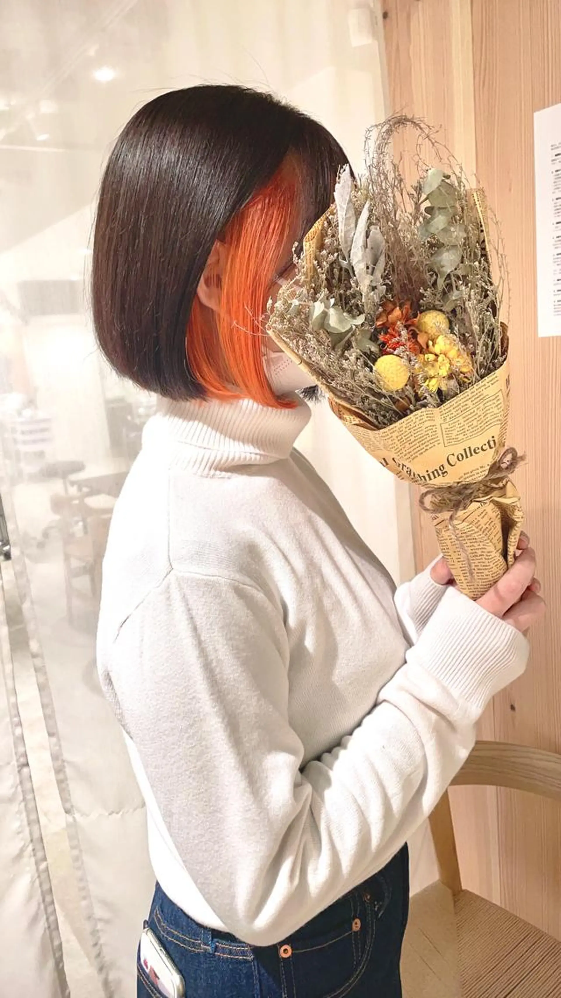 ミディアム カラー ブリーチ インナーカラー オレンジ ヘアカラー トリートメント 渋谷:インナーカラー ／🍒エリカ🍒のヘアスタイル