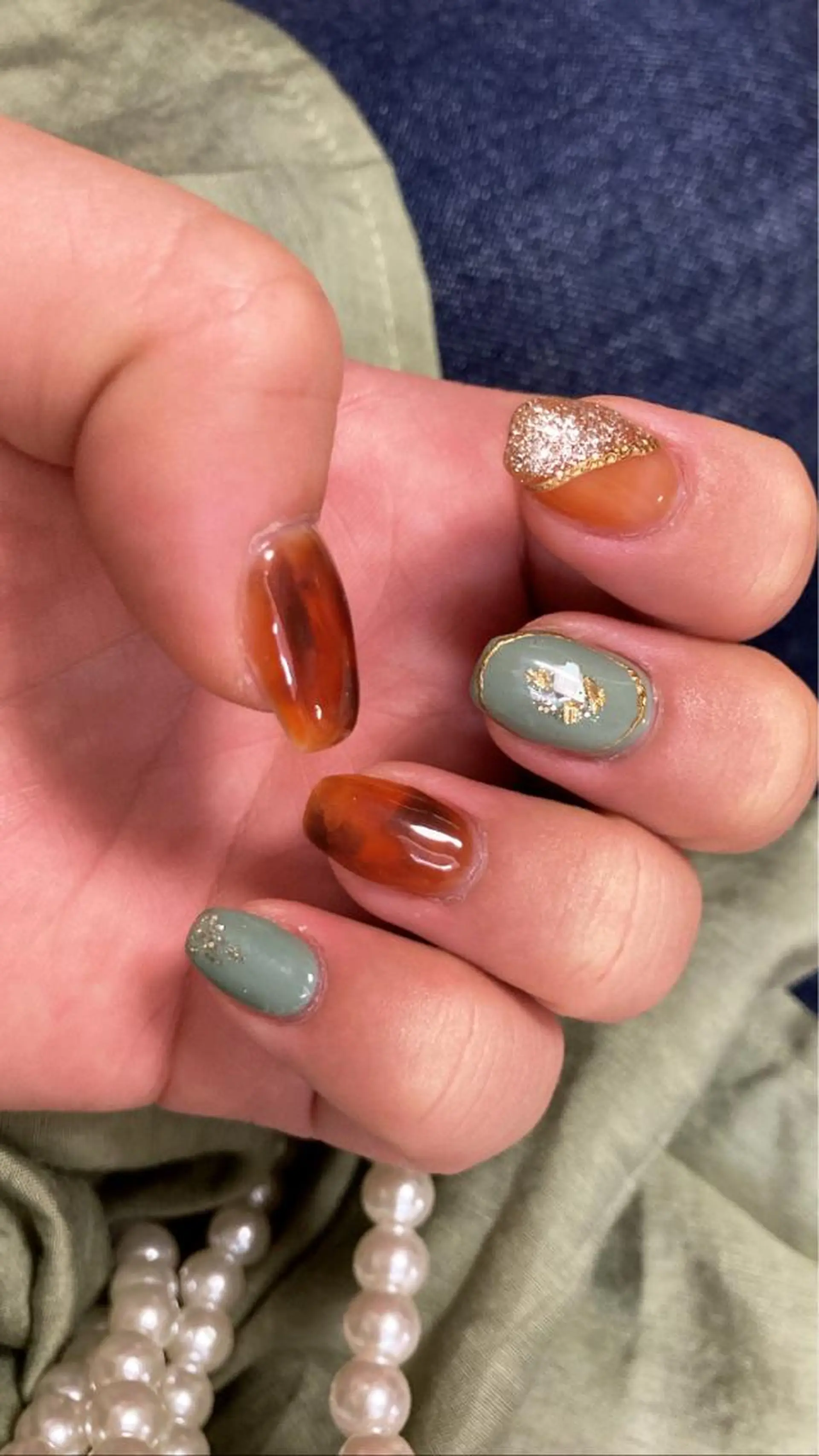 ネイル べっ甲ネイル グリーン Belle　ネイル＆ ホワイトニングサロンのネイルデザイン