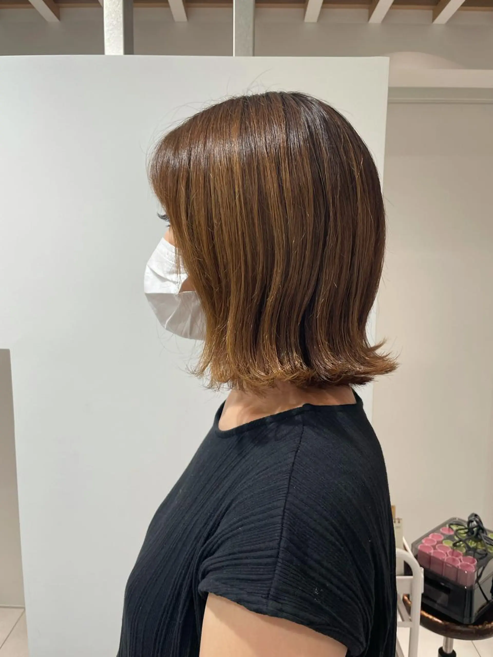 ショート 切りっぱなしボブ ボブ 太田ありさ クリーミーヘアカラーのヘアスタイル