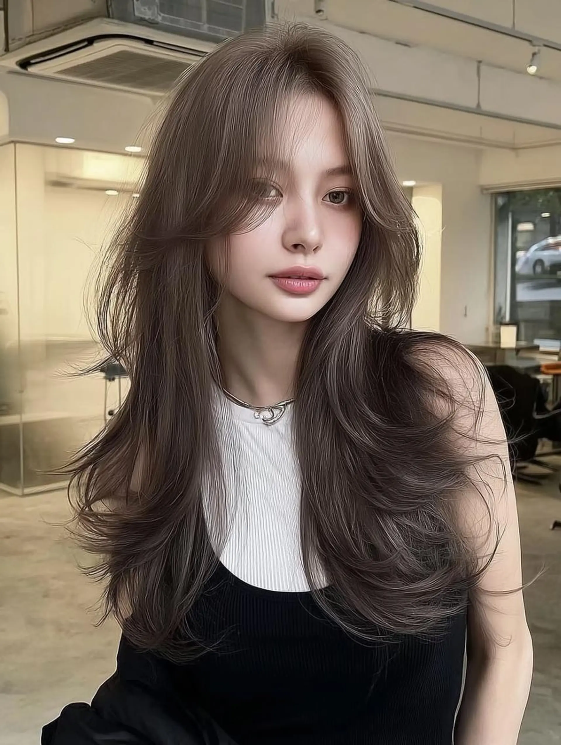 セミロング くびれヘア 顔周りカット 髪質改善 ヨシンモリ 韓国風ヘア sasa ササのヘアスタイル