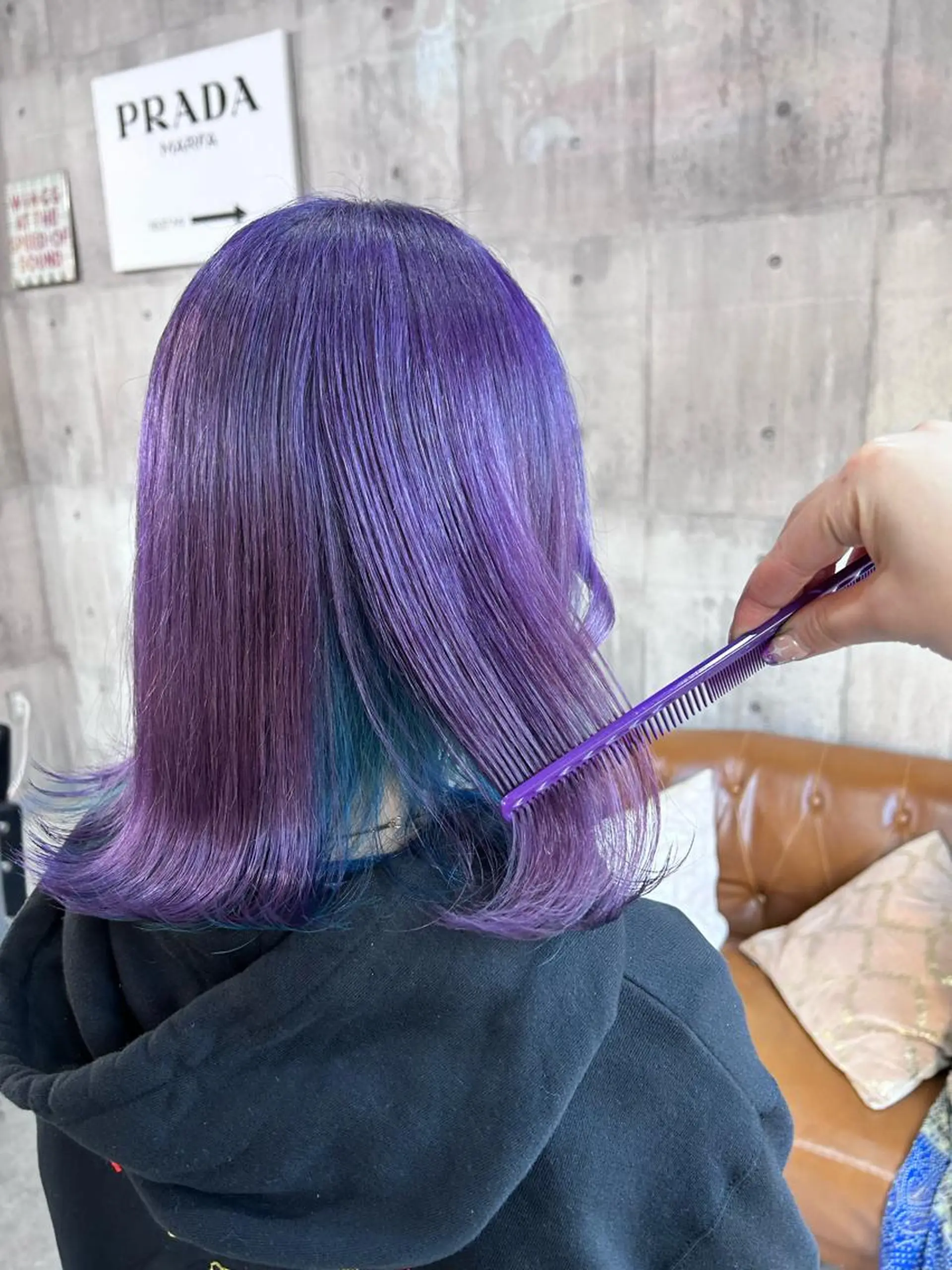 セミロング カラー ブリーチ ブルーカラー パープルカラー ヘアカラー SHURI❤️🔥 中/韓mix ♡のヘアスタイル