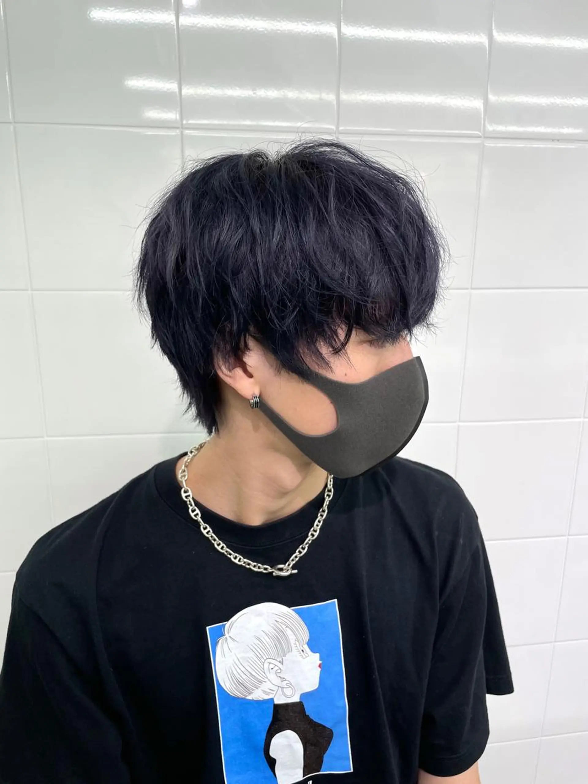 ショート カラー メンズ マッシュウルフ マッシュ メンズウルフカット ネイビーカラー ウルフカット 🎀プルエクステ みまひかる🎀のヘアスタイル