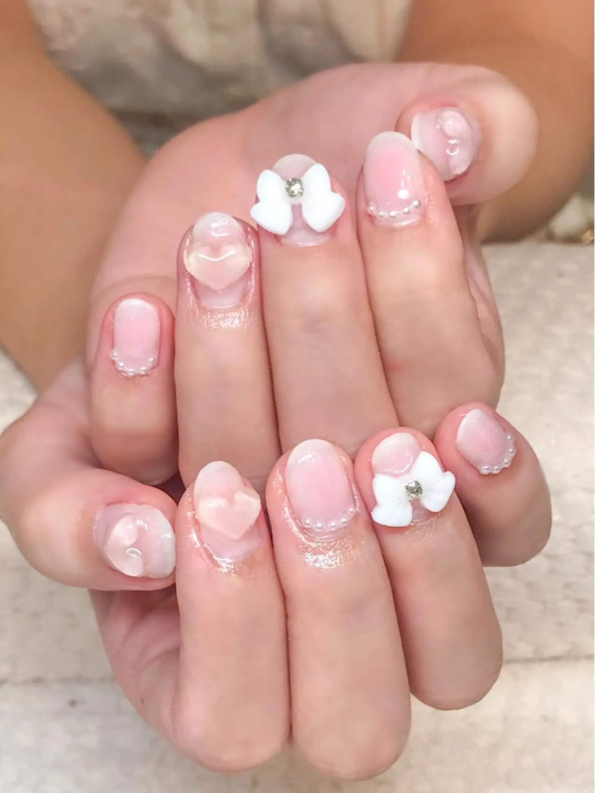 ネイル チークネイル ジェルネイル ハート リボン 夏ネイル Nyanco Nailのネイルデザイン