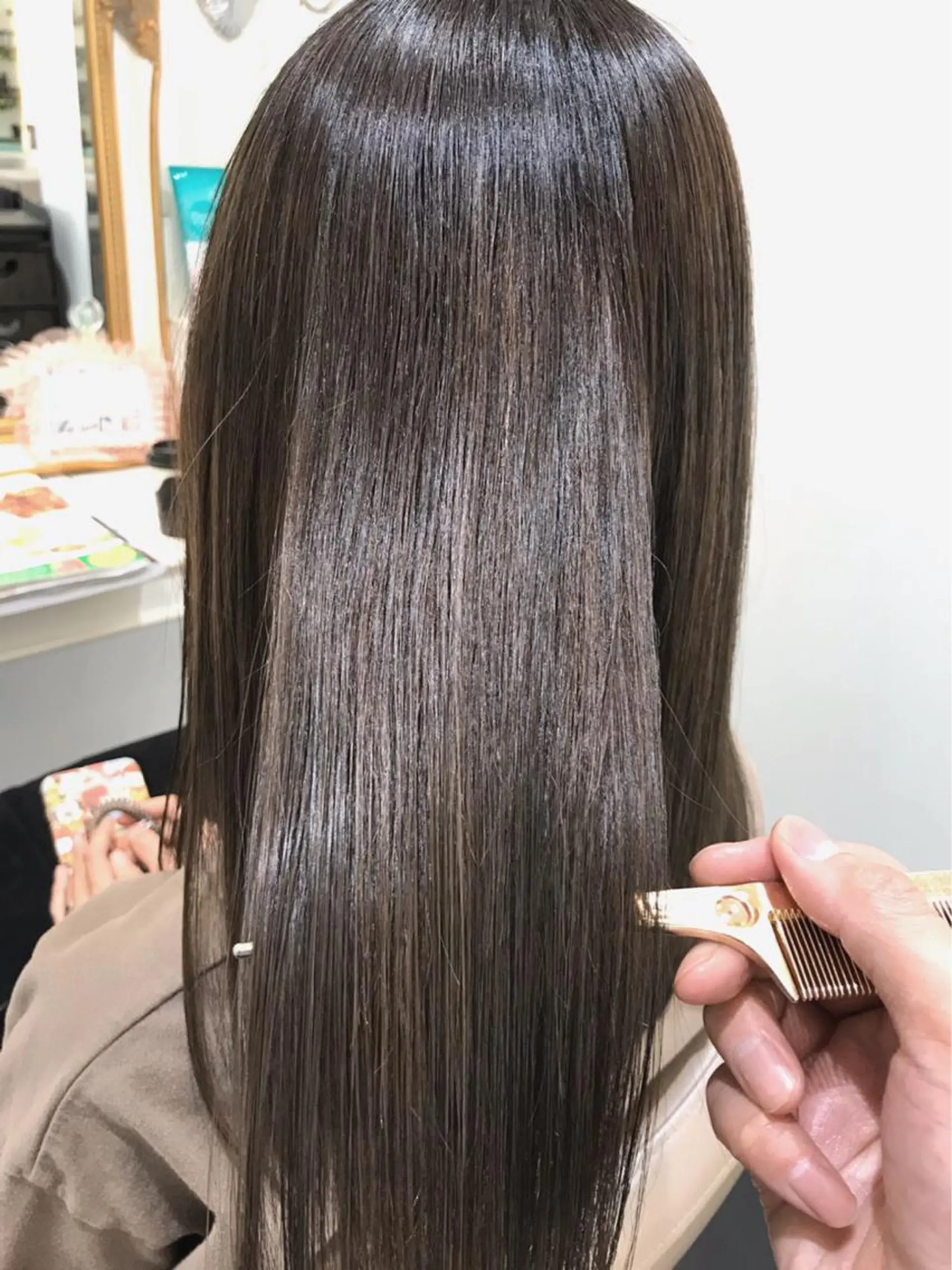 セミロング トリートメント 三箇島陽香/髪質改善 クロスパーマ縮毛矯正のヘアスタイル