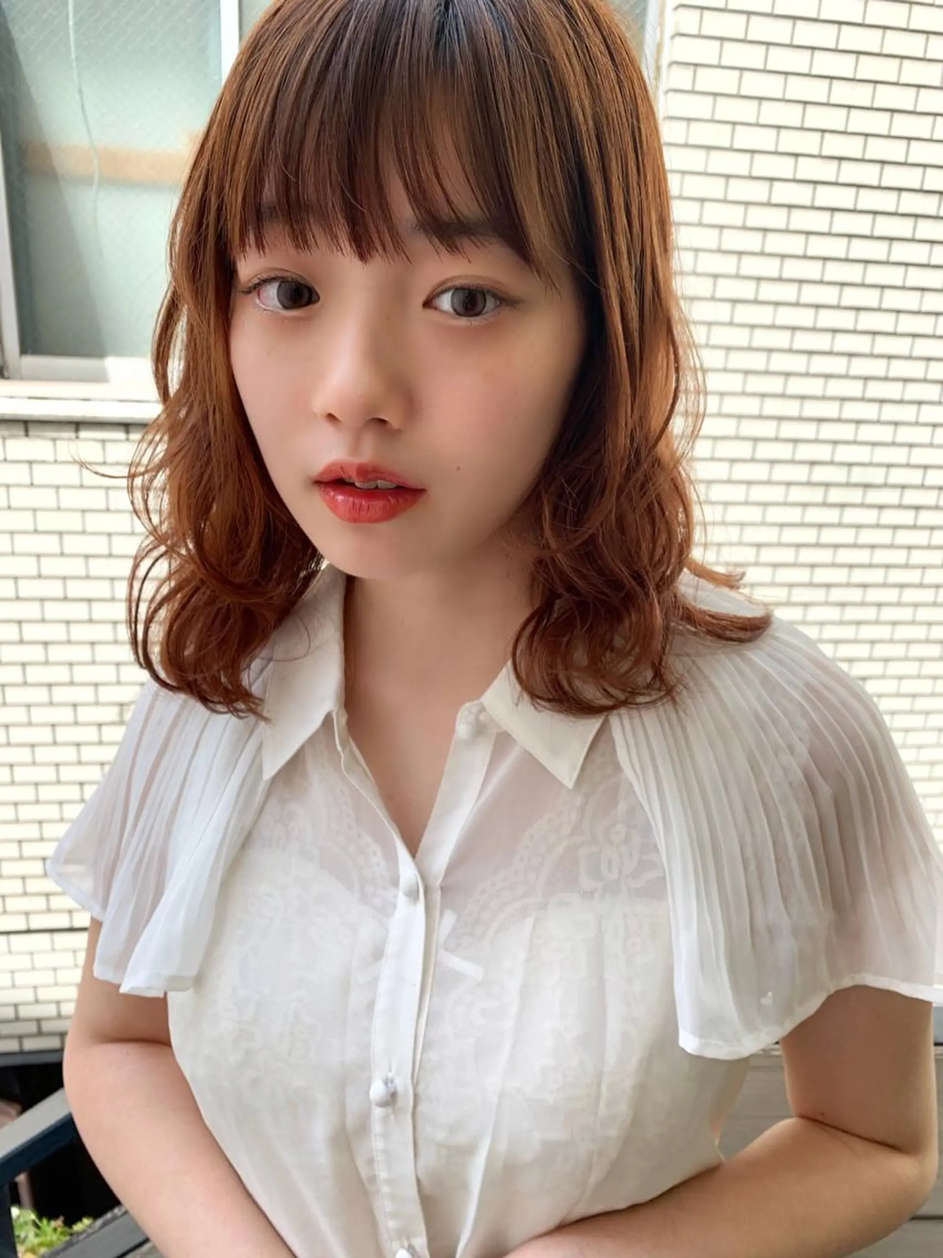 ミディアム カラー パーマ ミディアムパーマ 藤間 帆乃夏（とうまほのかのヘアスタイル