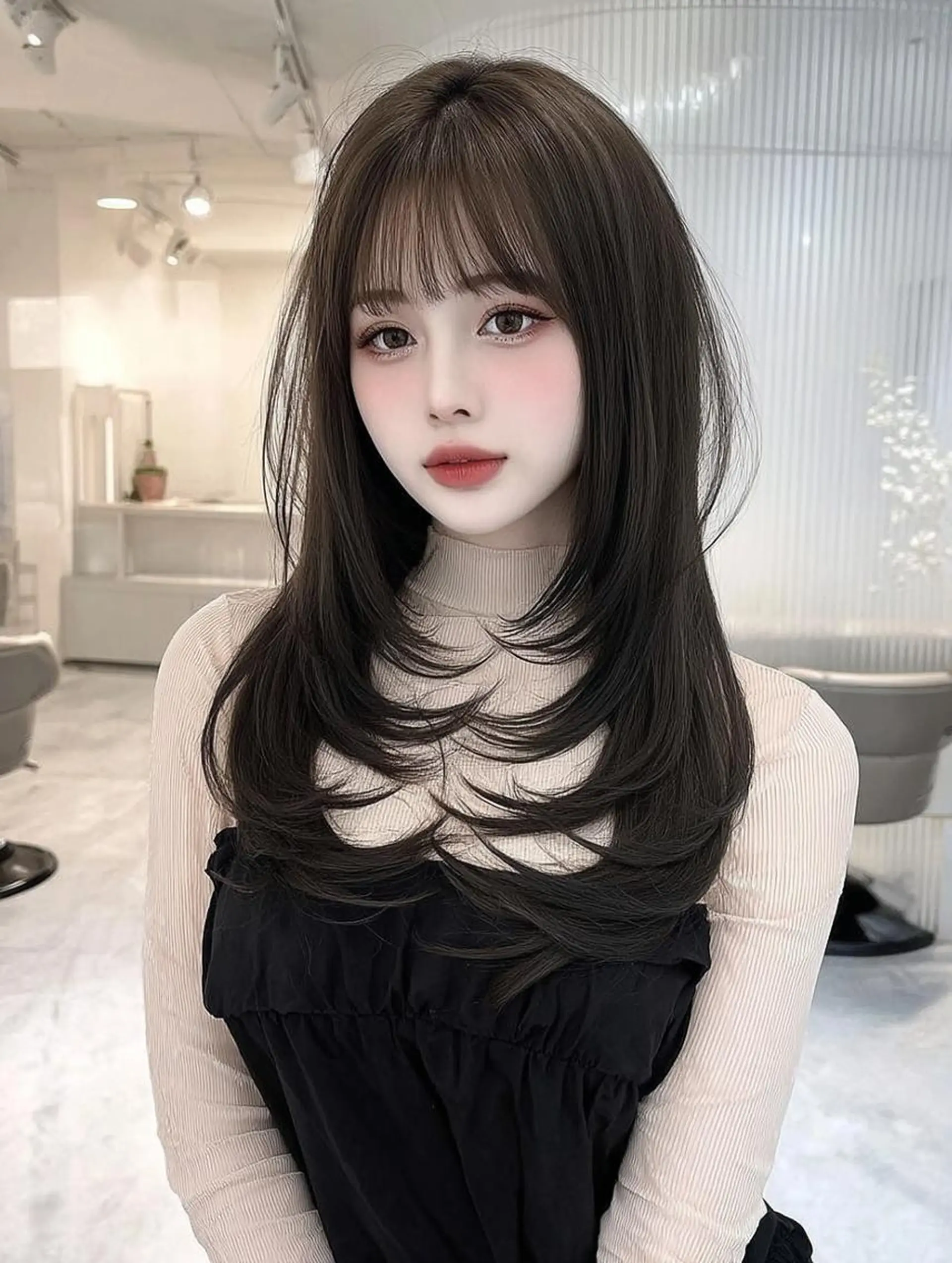 ロング ボブ 顔まわりレイヤー 髪質改善 韓国風ヘア レイヤーカット カット ヘアカラー 大久保 雪乃🌛のヘアスタイル