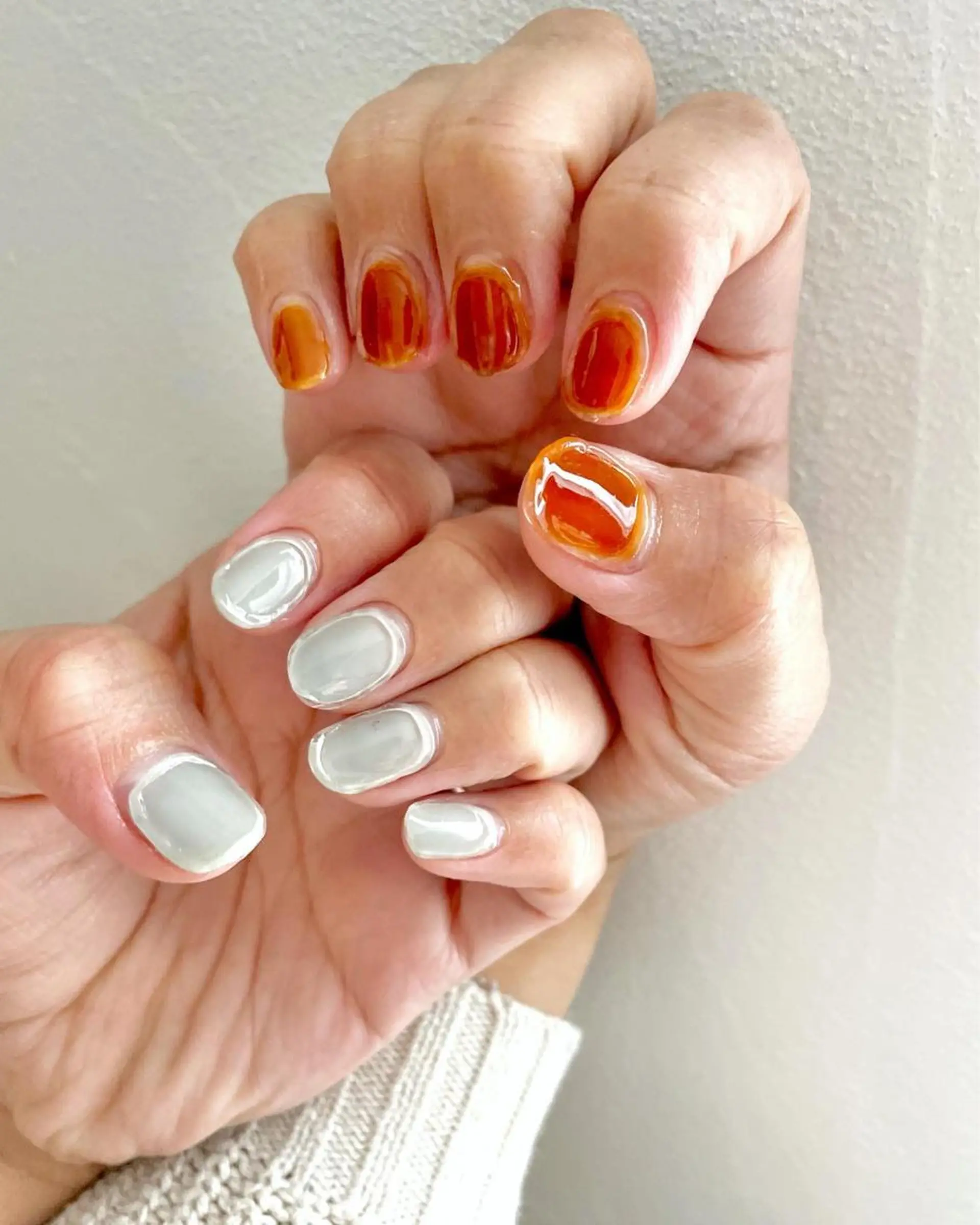 ネイル ブラウン クリアネイル ジェルネイル グリーン 氷ネイル・うるうるネイル 甲府市徳行 🧸prunelleのネイルデザイン