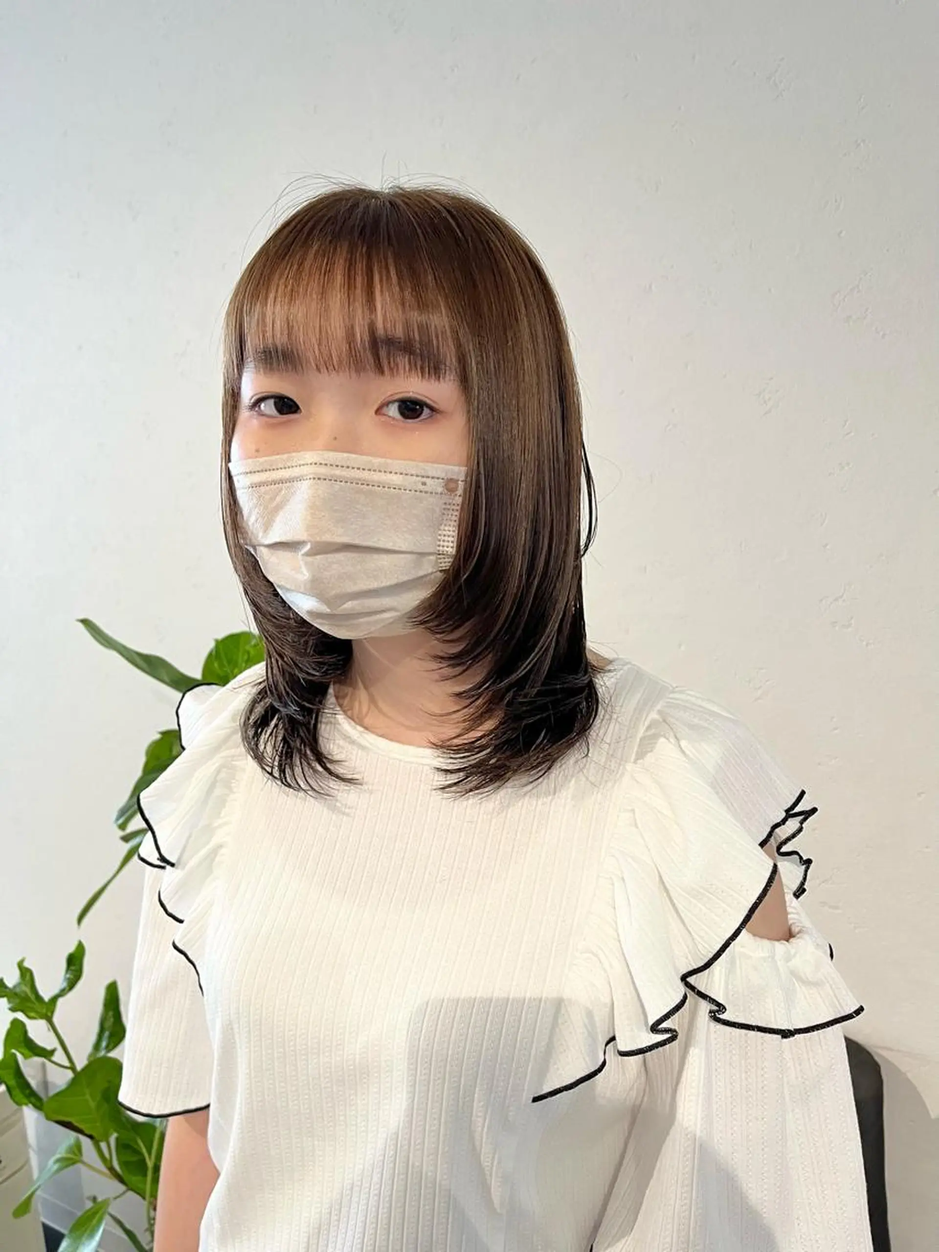 ミディアム カラー アッシュ ベージュカラー ブリーチ 透明感カラー イルミナカラー ショート/パーマ/ カラー/FUKOのヘアスタイル