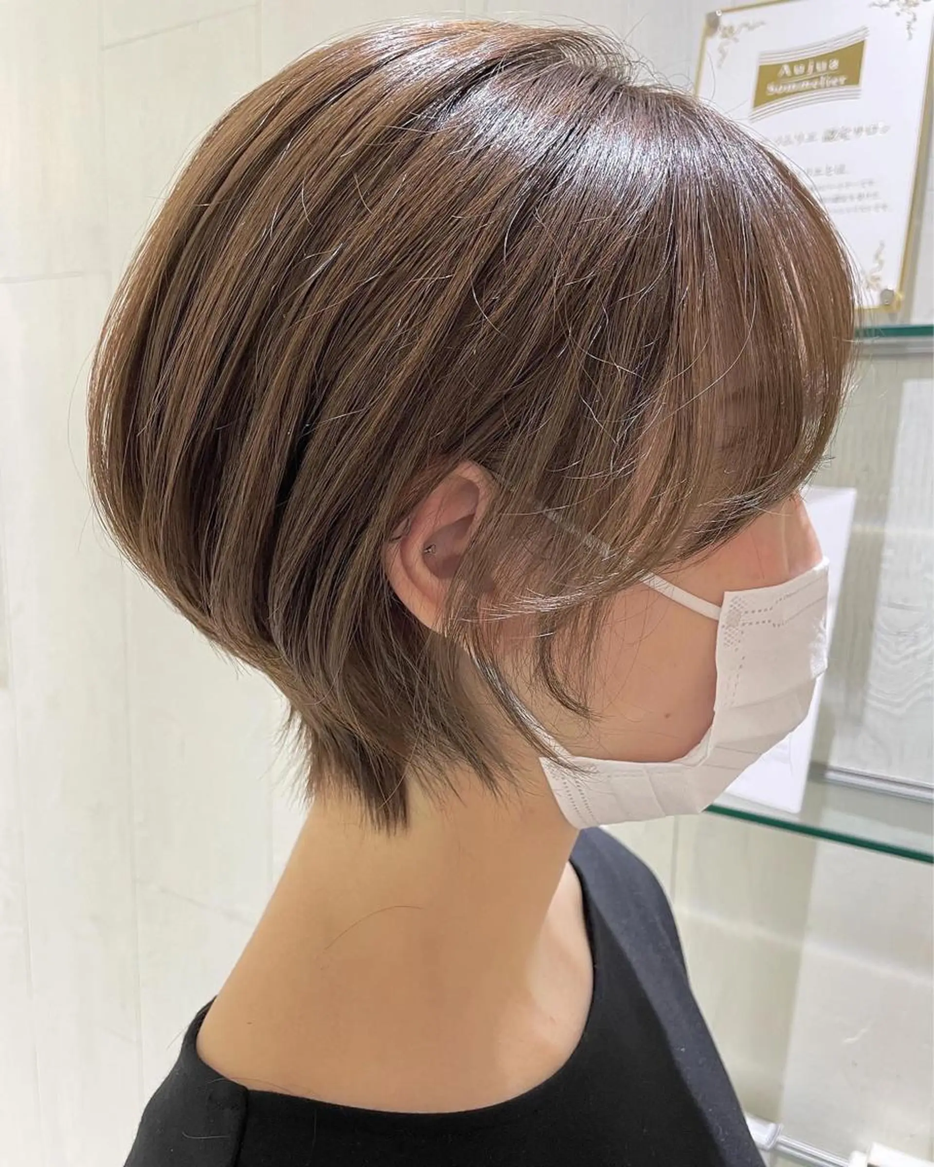 ショート カラー アッシュ ベージュカラー 透明感カラー ミルキーベージュ 外国人風カラー カット ヘアカラー トリートメント 河合秀明/ショート /ボブ/レイヤーのヘアスタイル