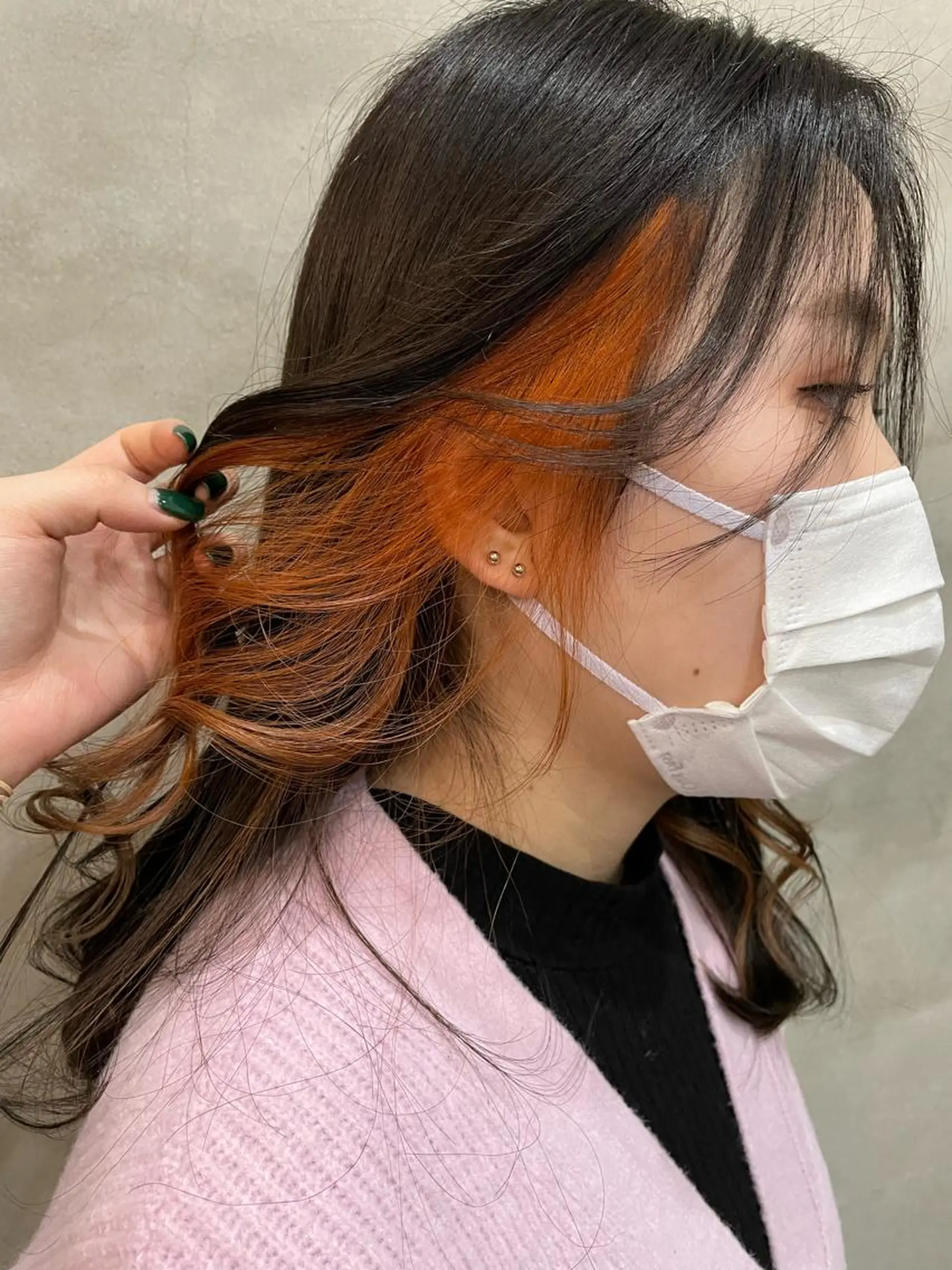セミロング カラー インナーカラー オレンジ ヘアカラー トリートメント 【ピンク/韓国ヘア/ ヘアセット】亜海のヘアスタイル