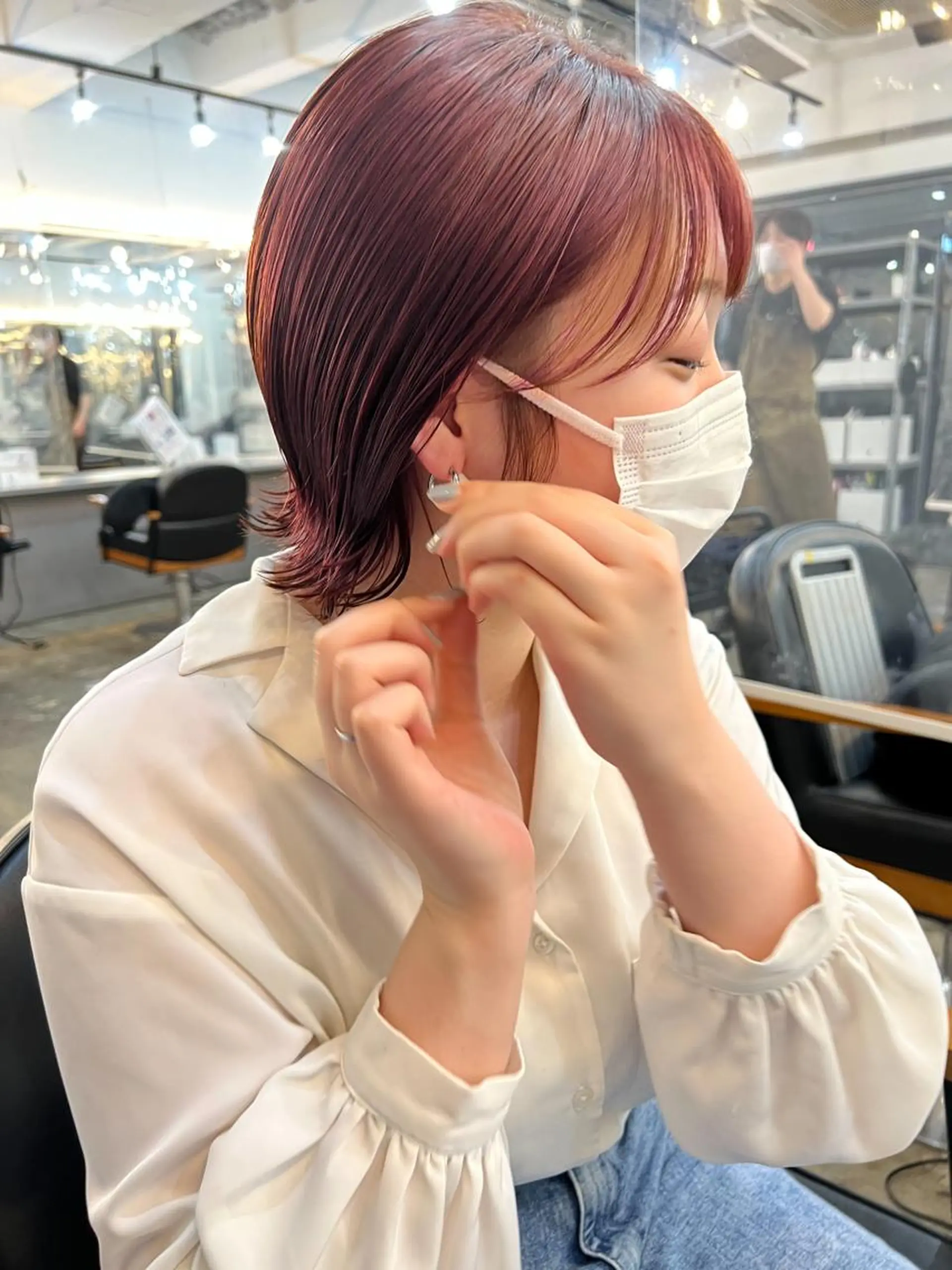 ミディアム カラー ベージュカラー ピンクカラー ピンクベージュ レイヤーカット/ 火ノ見🪡のヘアスタイル