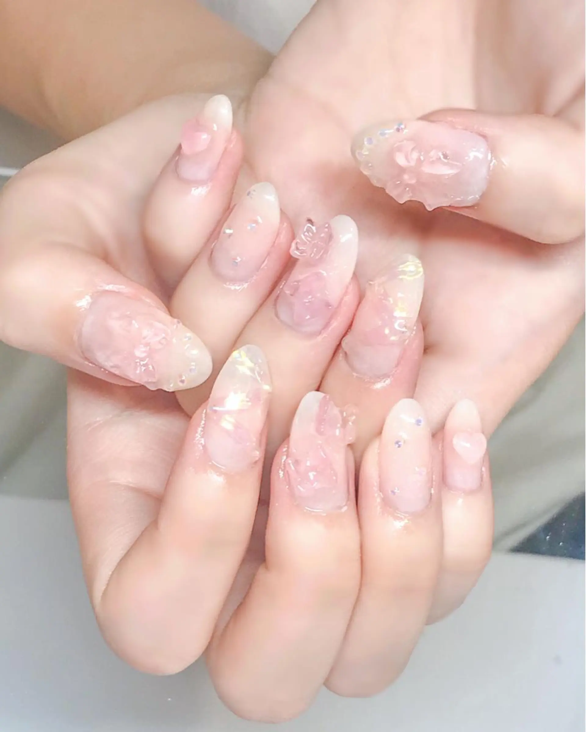 ネイル クリアネイル ジェルネイル キラキラネイル 韓国ネイル ピンク Nyanco Nailのネイルデザイン