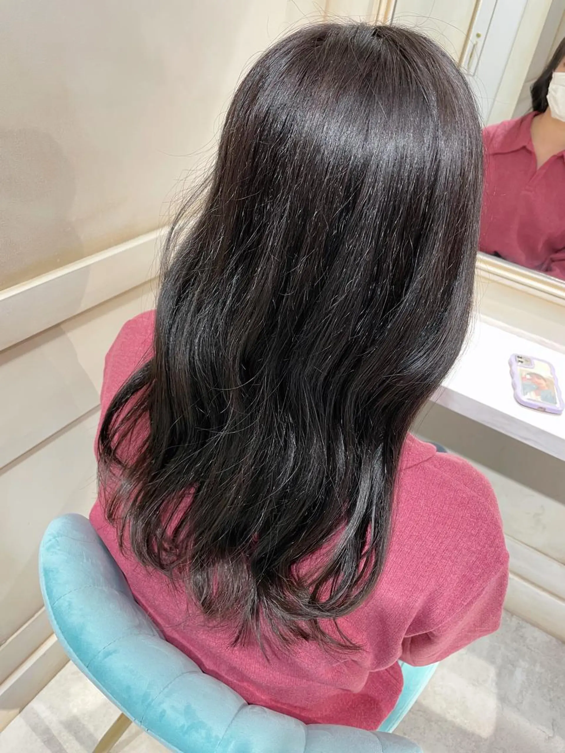 ロング カラー 黒髪 ブルーカラー ブルーブラック 韓国風ヘア 🌷ピンク/韓国風 暖色カラー ゆい🌷のヘアスタイル