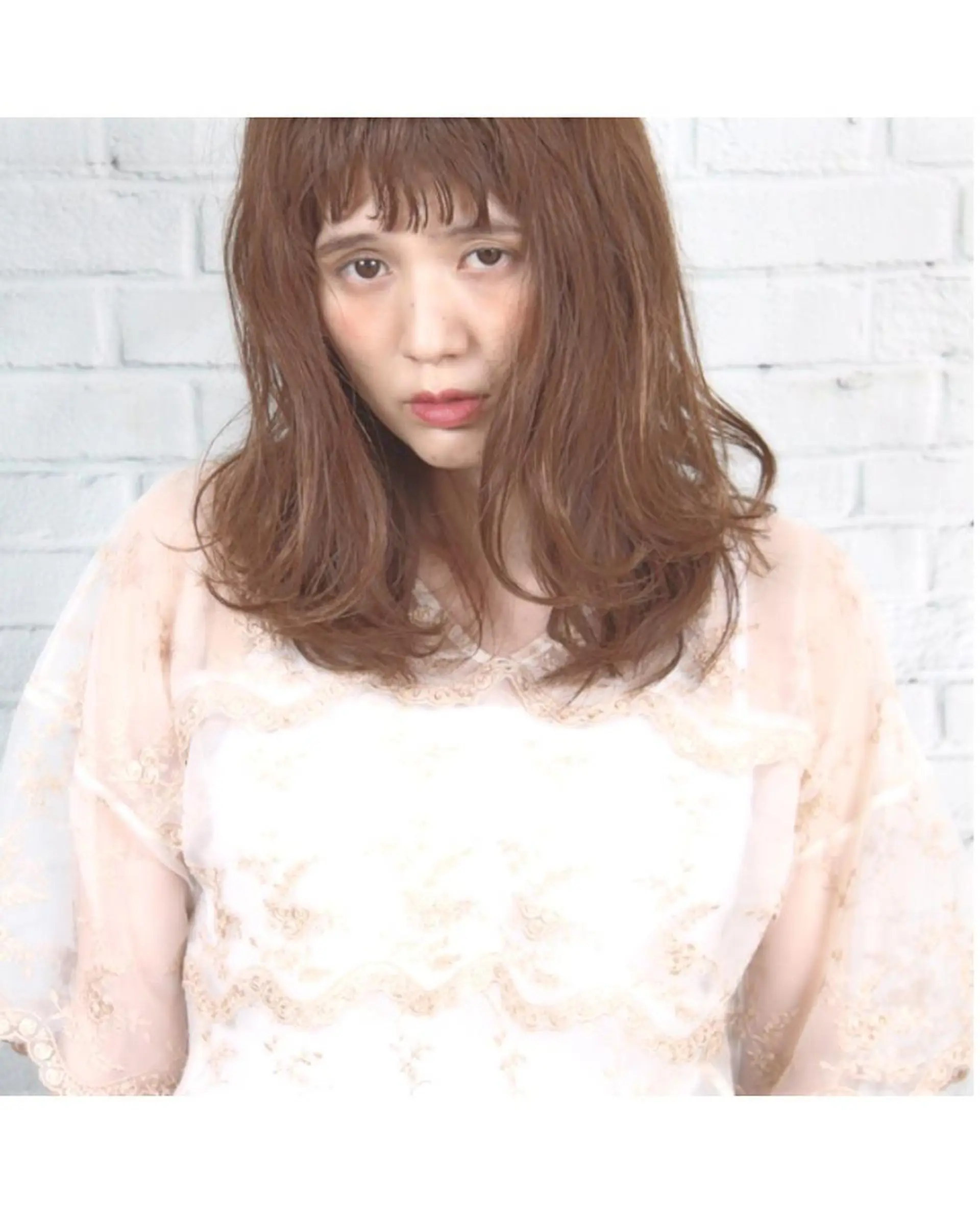 ミディアム セミロング ロング カラー パーマ 江原 彩華のヘアスタイル