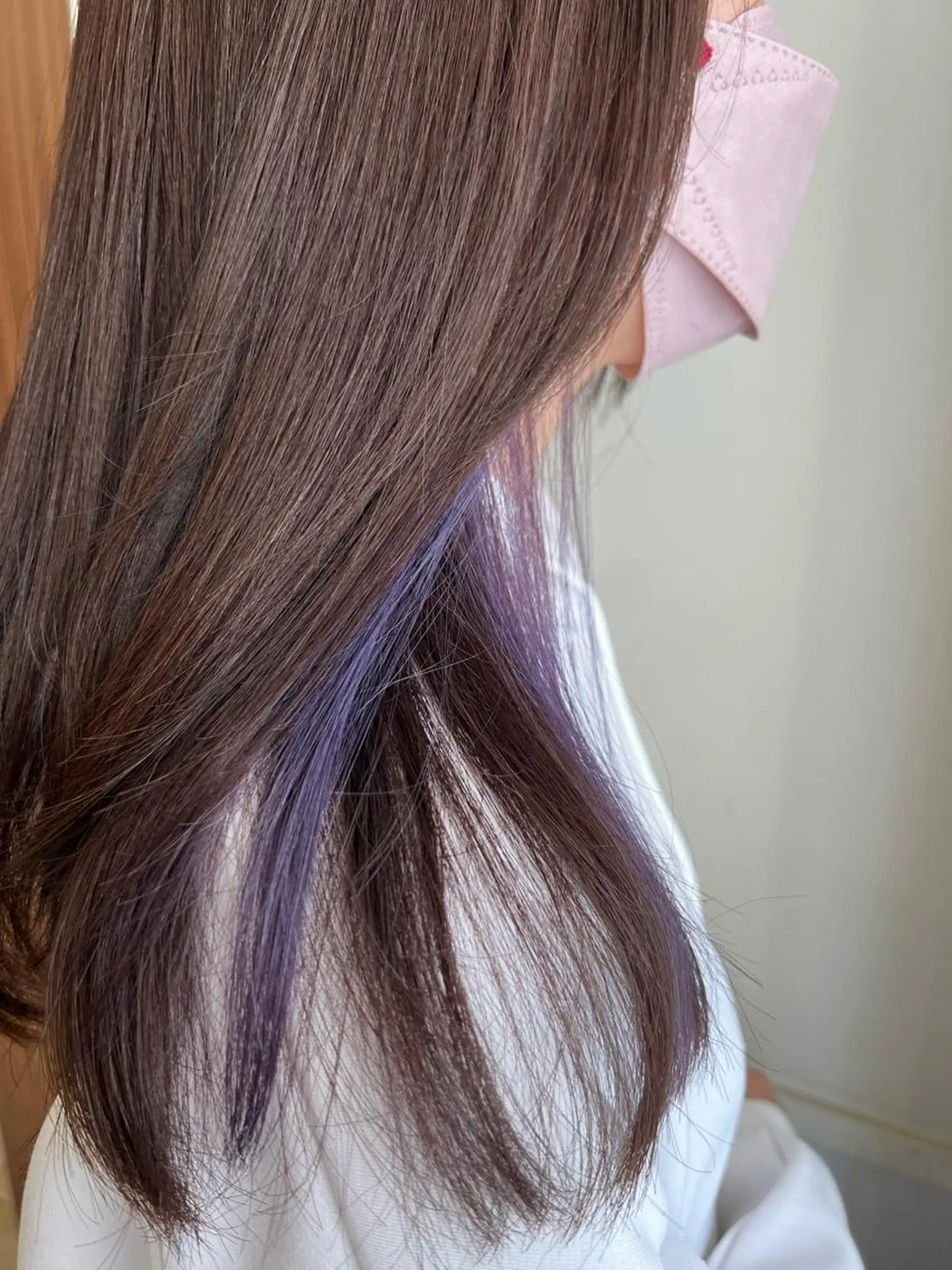 セミロング カラー ブリーチ ブルーカラー ヘアカラー ながやま まいのヘアスタイル