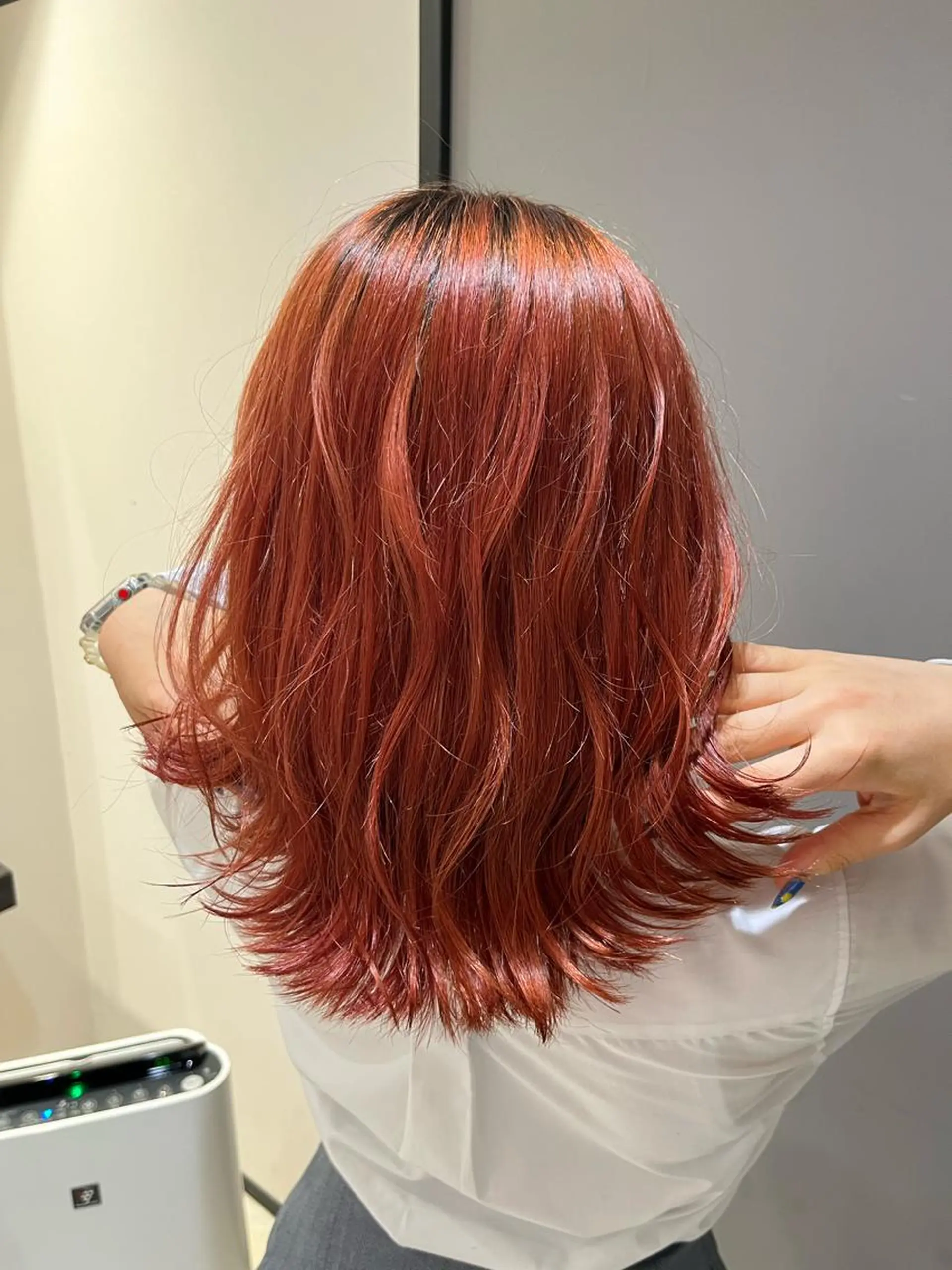 ミディアム カラー ヘアアレンジ ブリーチ カシス オレンジ 【艶カラー】石山拓人 /ブリーチのヘアスタイル