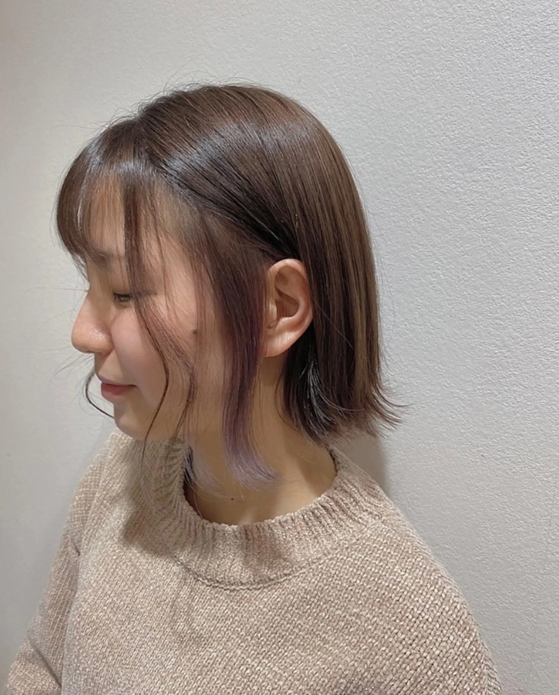 ミディアム カラー ボブ カット ヘアカラー トリートメント 阿部 響香のヘアスタイル