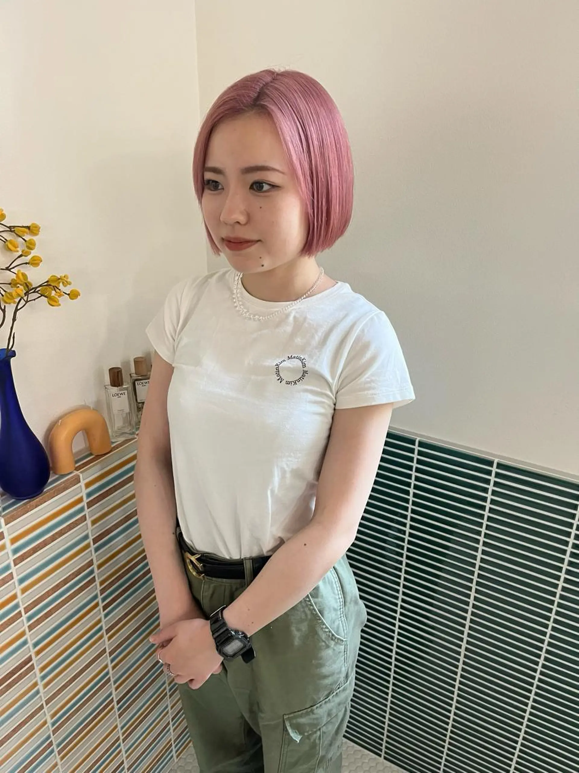 ミディアム カラー ベージュカラー ブリーチ ピンクカラー ピンクベージュ カット ヘアカラー トリートメント 🩷ハイトーン透明感 レイヤー🩷ユリカのヘアスタイル