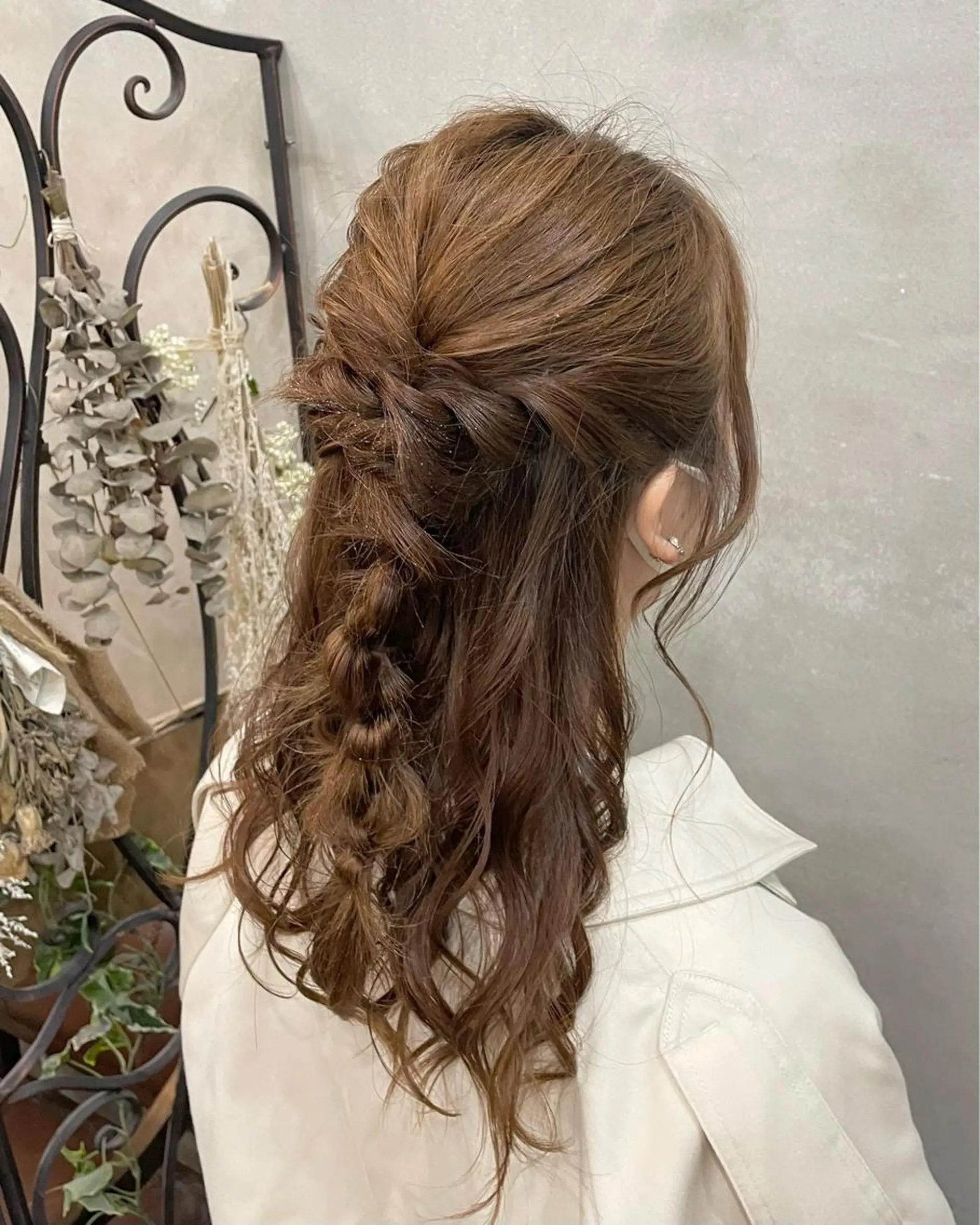 セミロング ヘアアレンジ ハーフアップ ヘアセット 【ピンク/韓国ヘア/ ヘアセット】亜海のヘアスタイル