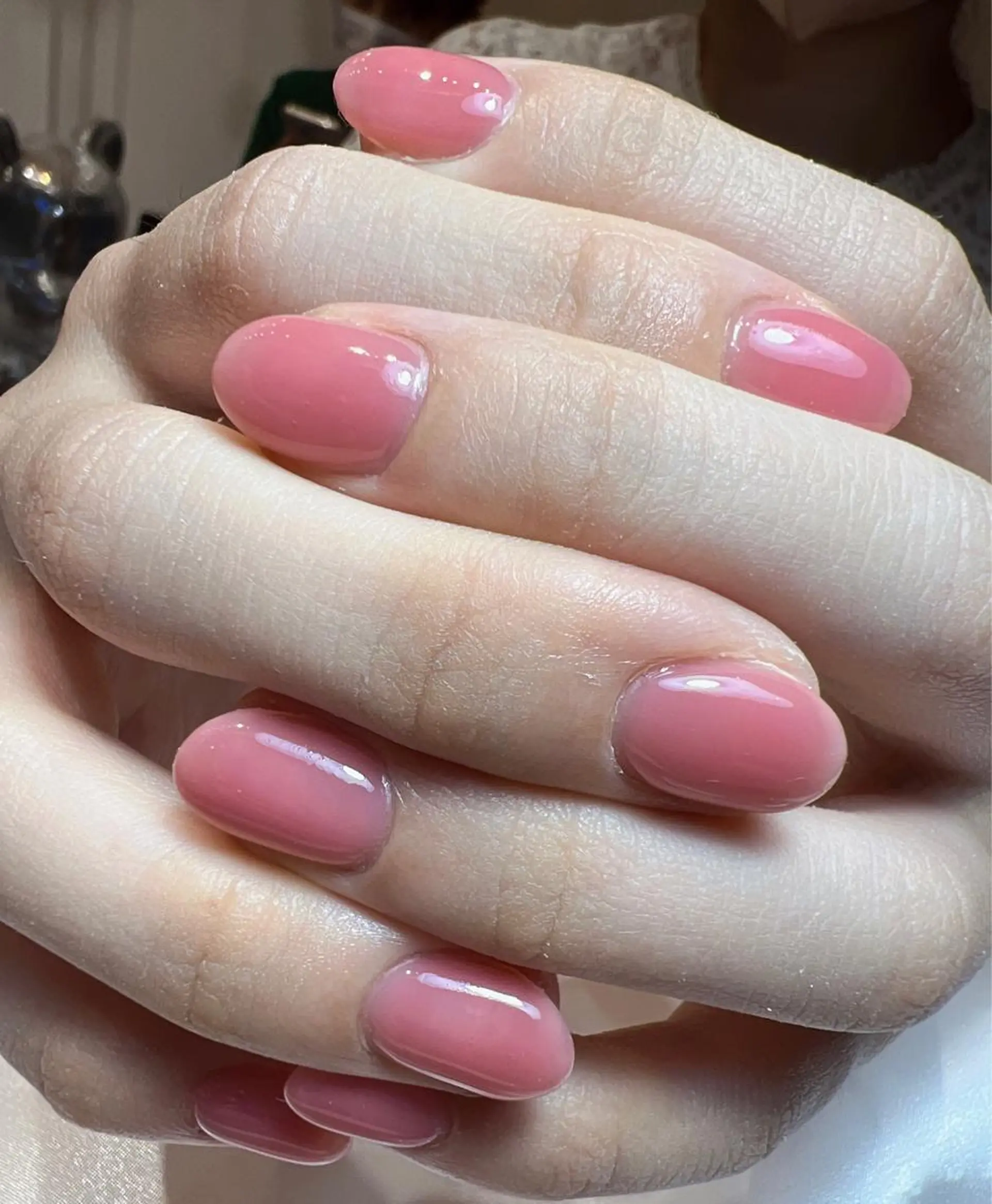 ネイル オフィスネイル ワンカラーネイル ピンク bijou nails　蓮のネイルデザイン