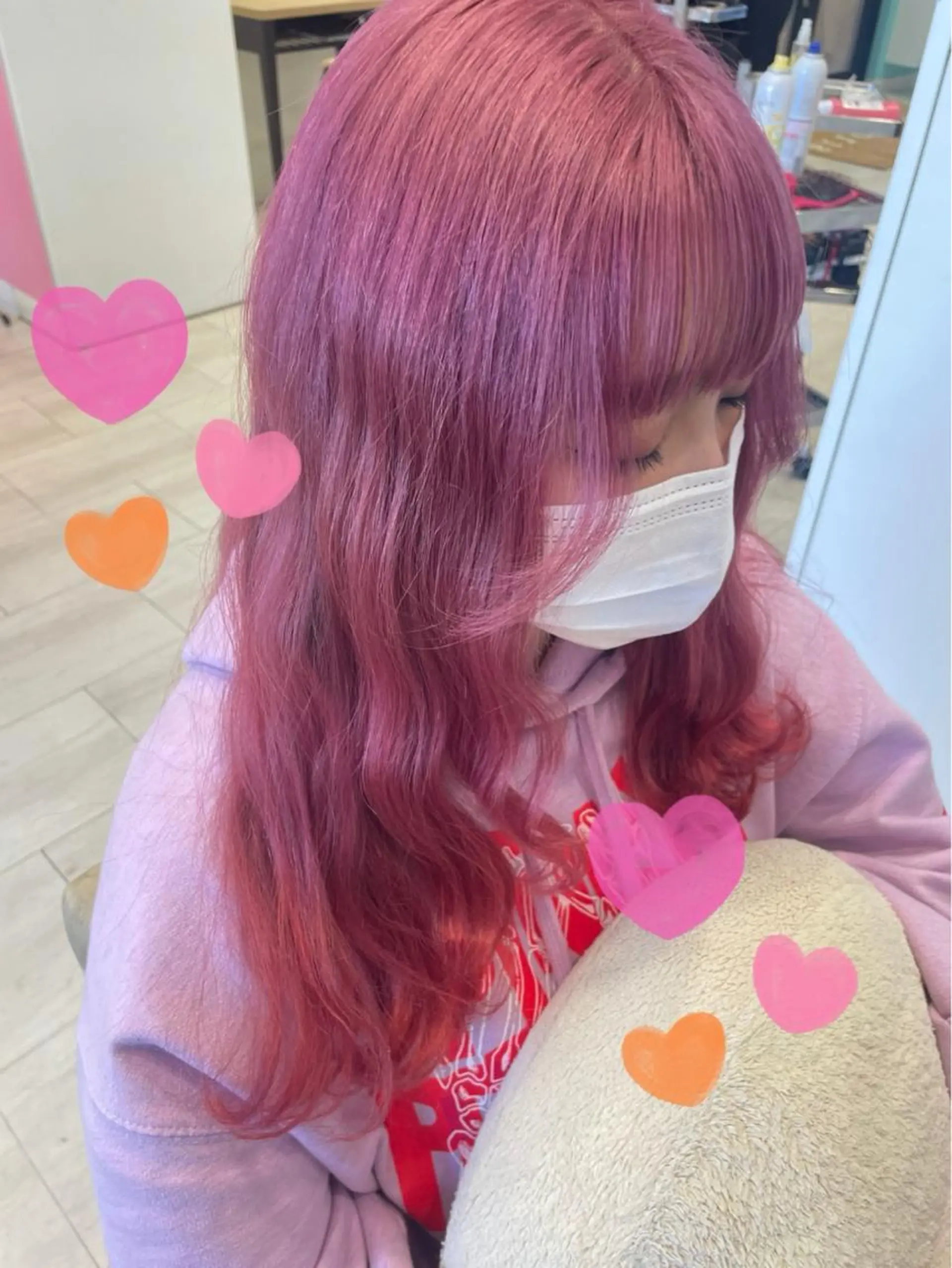 セミロング カラー ヘアアレンジ ピンクカラー 新宿駅近♡個室 ♡関口三都季🌜のヘアスタイル