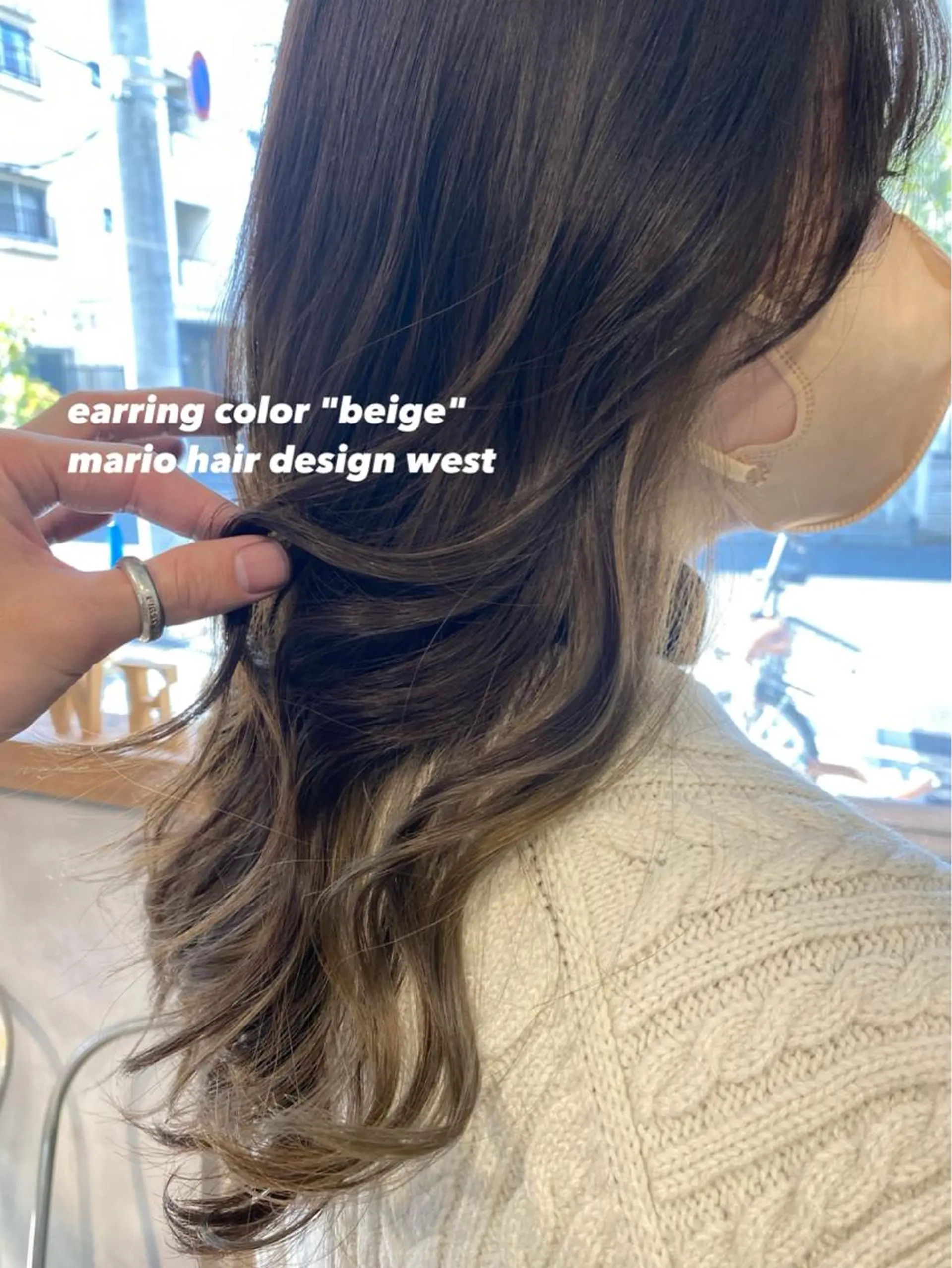 ロング カラー ミストバング ベージュカラー 透明感カラー デザインカラー イヤリングカラー 竹嶌 健吾のヘアスタイル