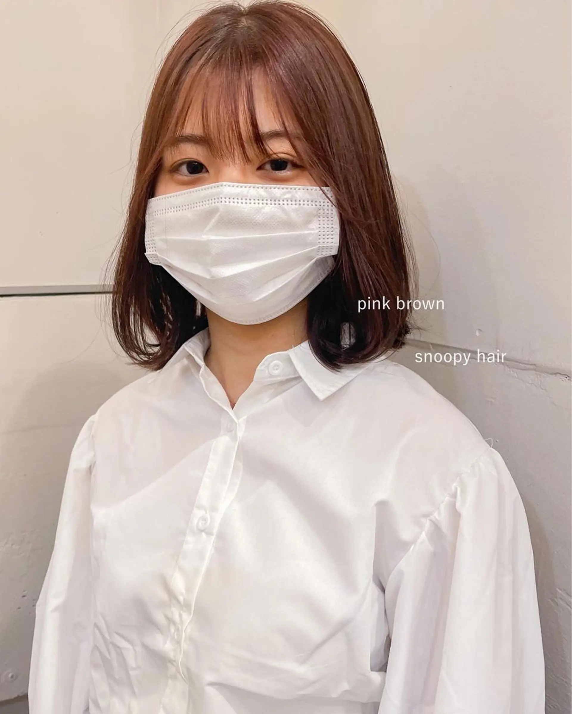 ミディアム カラー ブリーチ ブラウンカラー 透明感カラー ブリーチなしカラー ピンクカラー ボブ ブリーチ/miinaのヘアスタイル